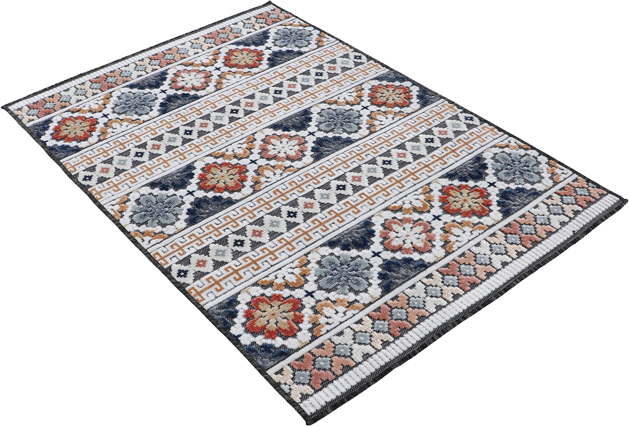 carpetfine Teppich »Deja 103«, rechteckig, 4 mm Höhe, robustes Flachgewebe, Floral, In- und Outdoor, Läufer