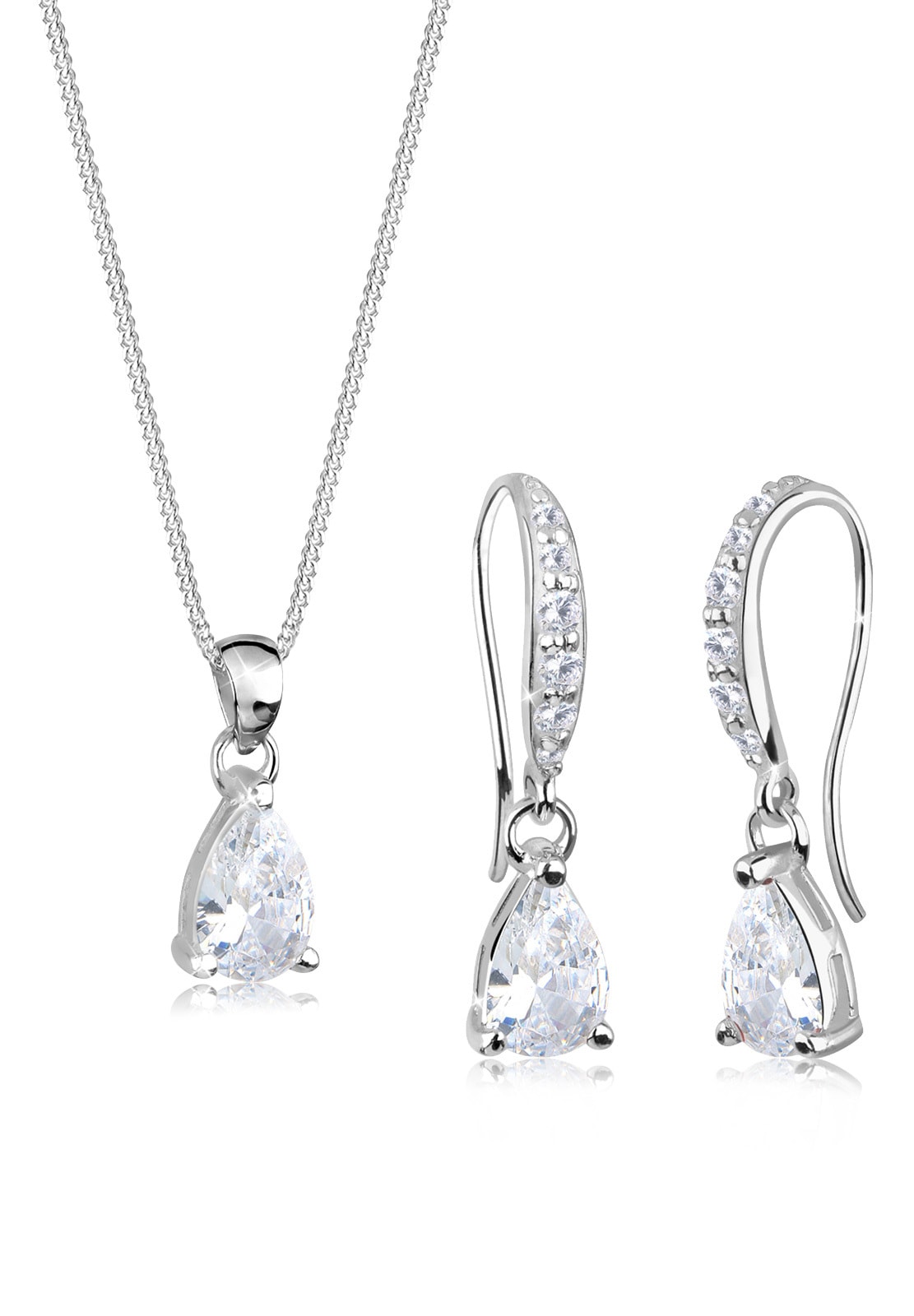 Elli Ohrring und Ketten Set »Schmuckset Ohrhänger Anhänger mit Zirkonia Tropfen aus 925 Sterling Silber« ()