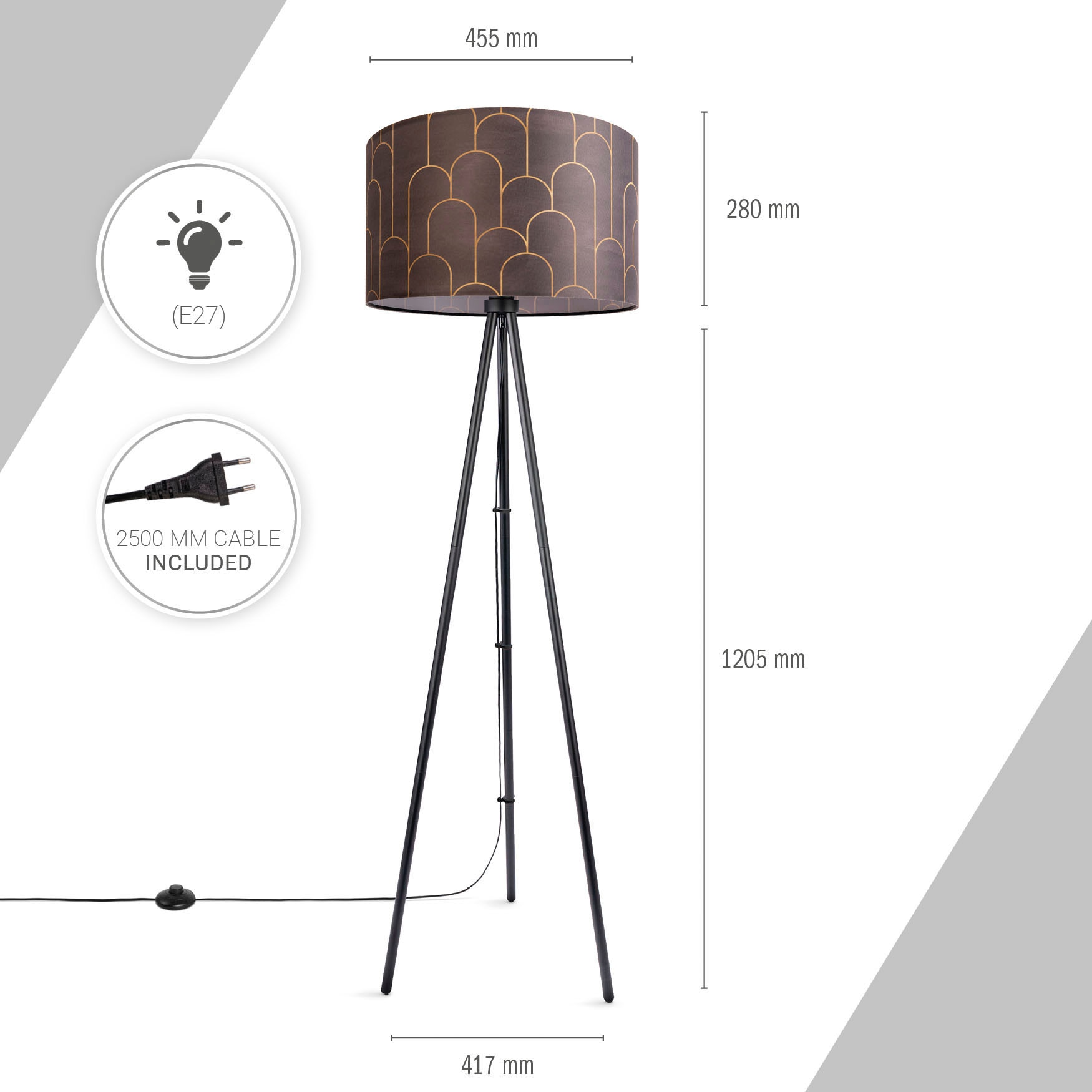 Stehlampe Vintage | Stativ mit online Pillar«, Stoffschirm Paco Mit kaufen »Trina Jahren 3 Home Garantie Stehlampe XXL Abstrakt Wohnzimmerlampe
