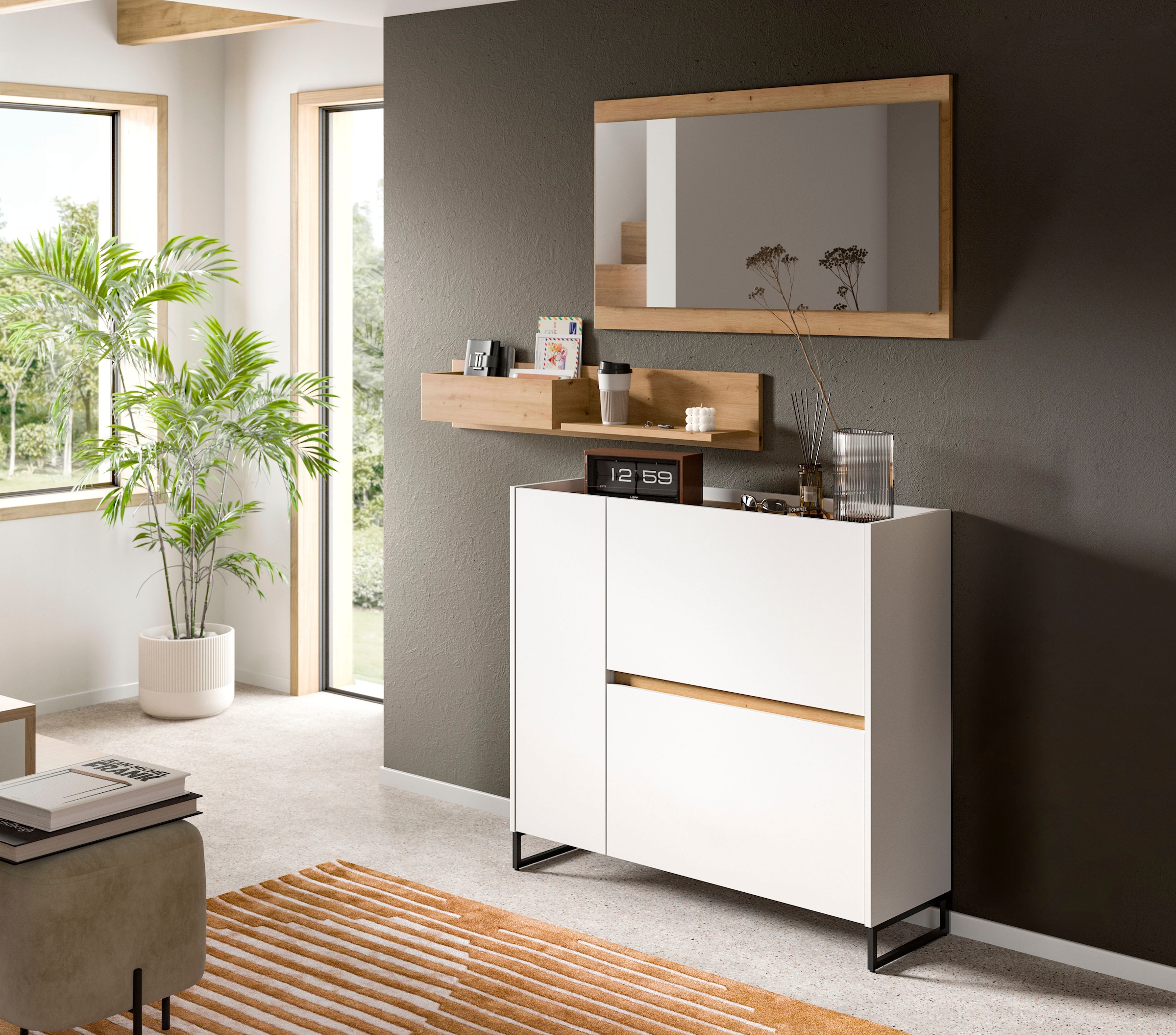 Home affaire Garderoben-Set »EVRID, 3-teilig, Breite 140 cm, individuell stellbar & erweiterbar« best. aus: Kommode, Wandboard & Spiegel, 3 Stk. tlg.