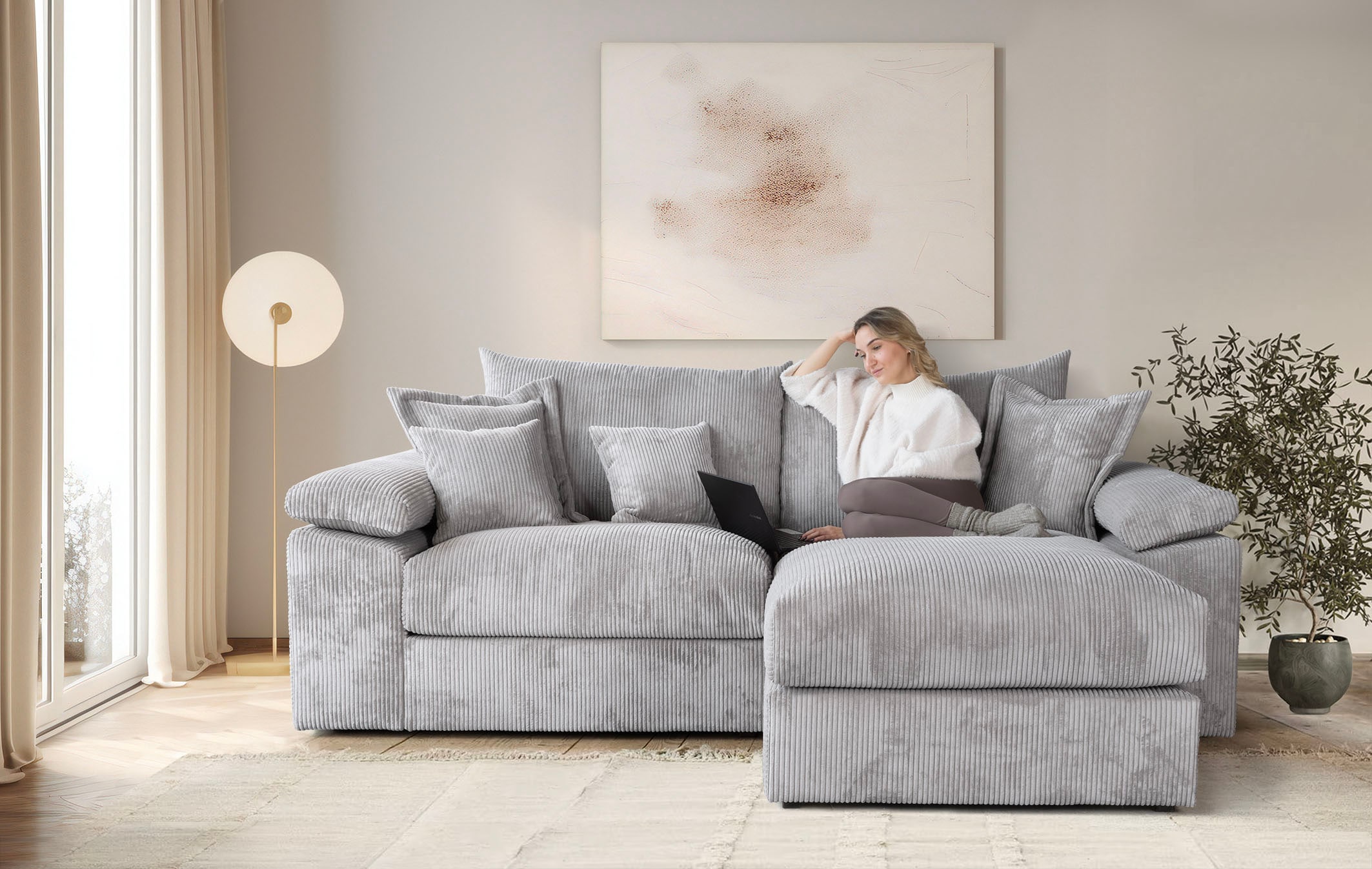 Home affaire Ecksofa »Soft&Cosy XL L-Form - Breite 246 cm«, Mega-Sofa, in Cord, Federkern-Polsterung
