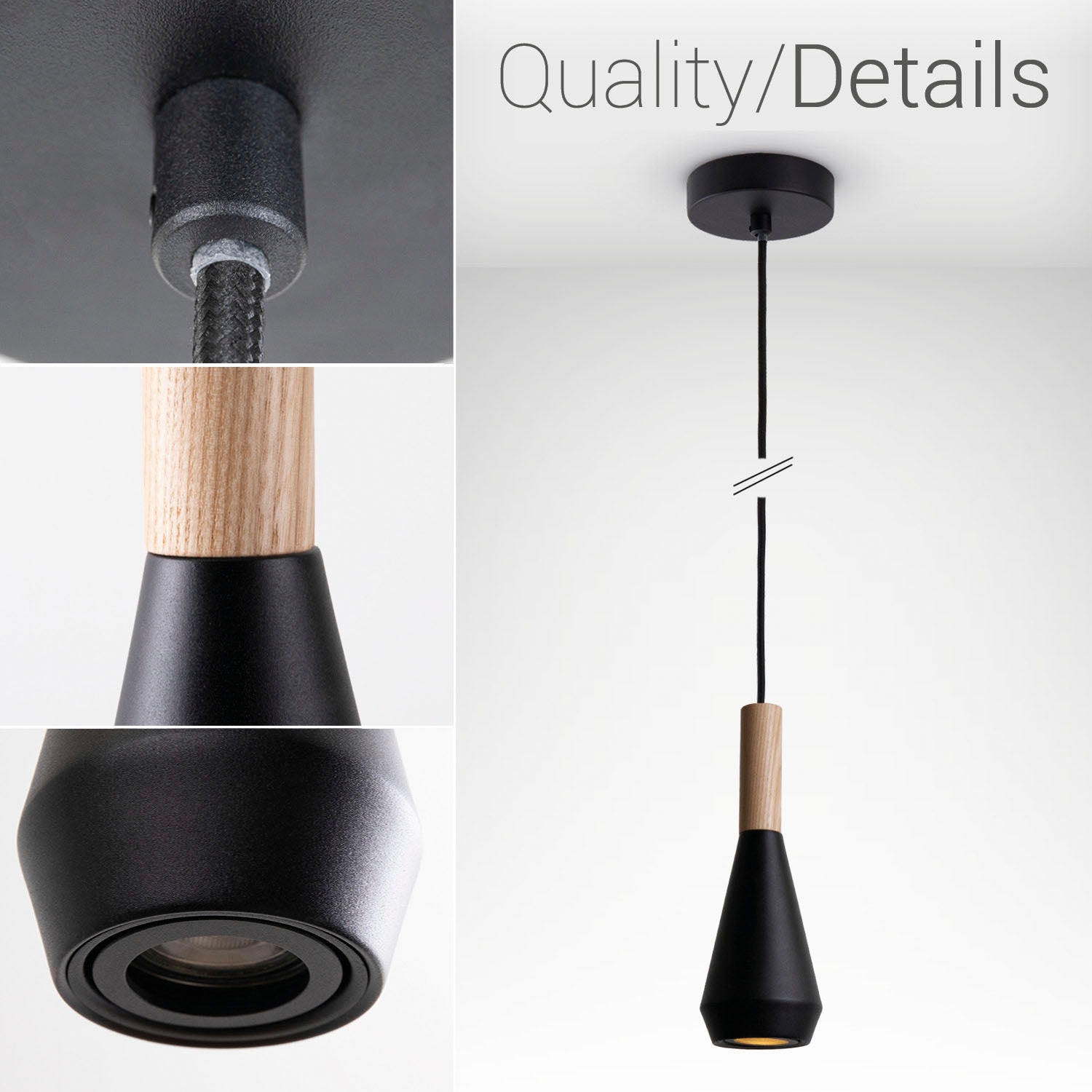 Paco Home Pendelleuchte »MORA«, Leuchtmittel GU10 | ohne Leuchtmittel, Wohnzimmer Esszimmer Klein Modern Holz Metall GU10 Trichterform