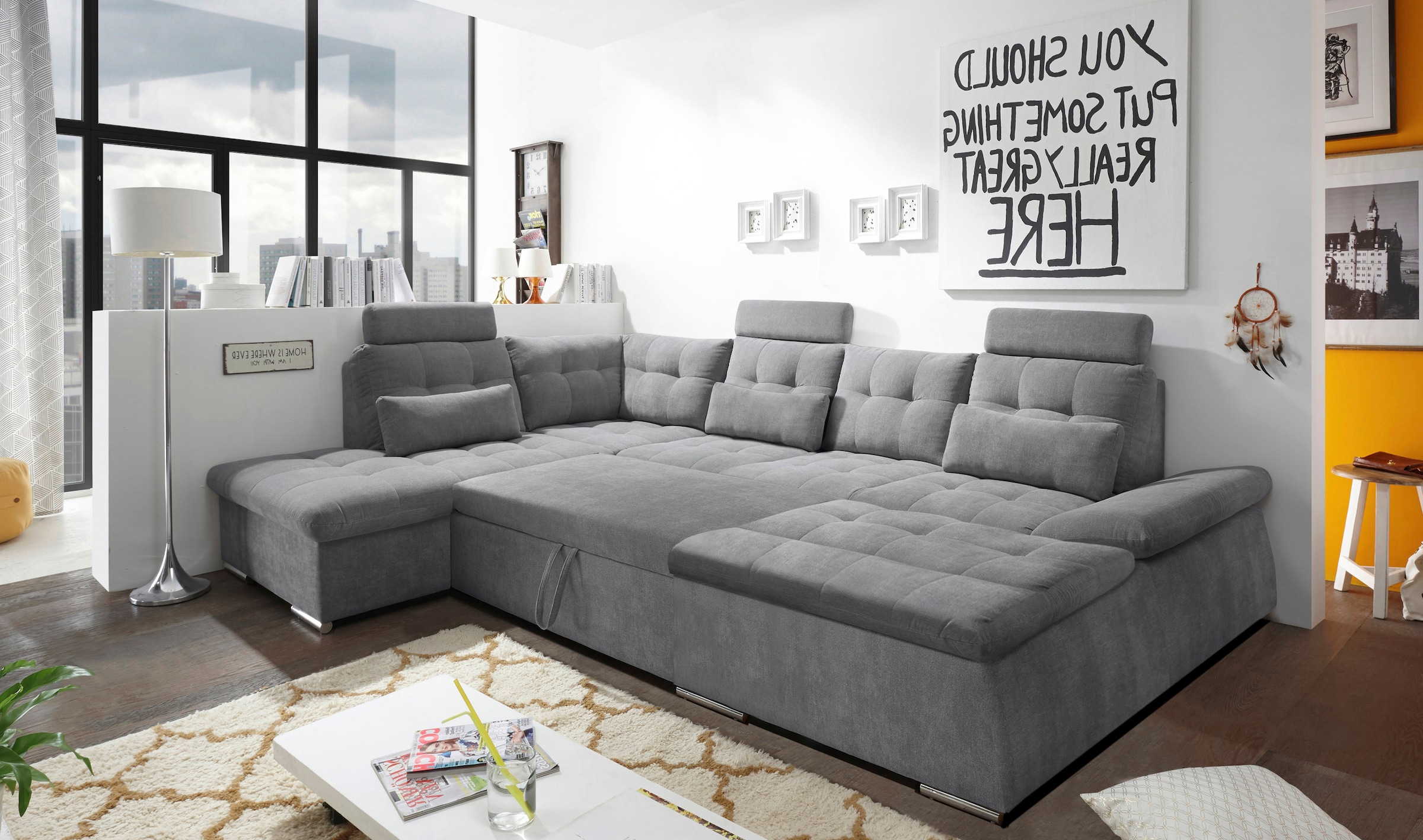 ED EXCITING DESIGN Wohnlandschaft »Nalo U-Form«, mit Bettfunktion, Bettkasten, Kopfstützen, Nierenkissen etc.