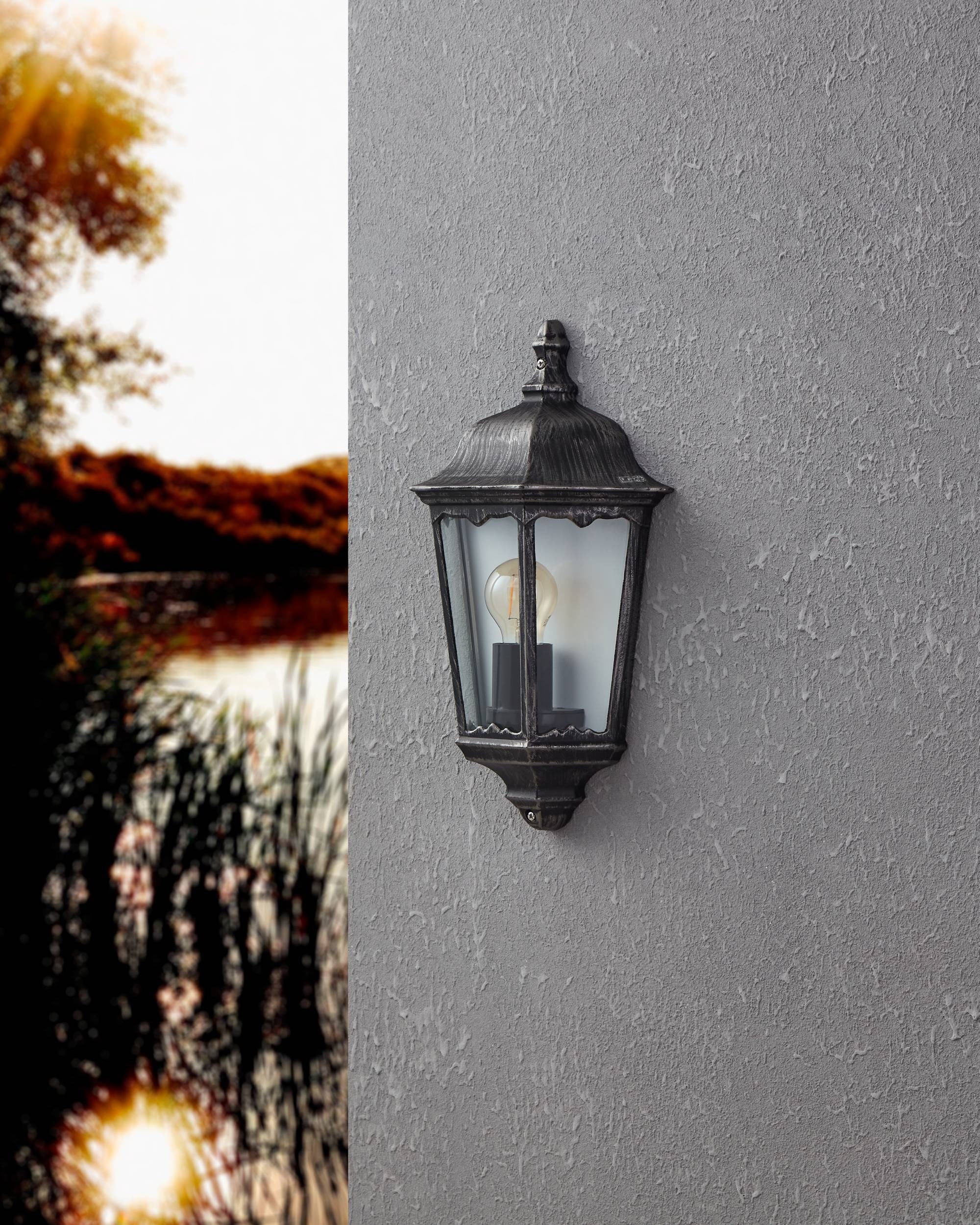 EGLO Wandleuchte »Navedo Außen-Wandlampe, Wandlampe aus Aluguss und Glas, E27, IP44« E27 1 Stk. Wand-/Deckenleuchte - L29 x H43 x AL13 cm - schwarz, silber-patina