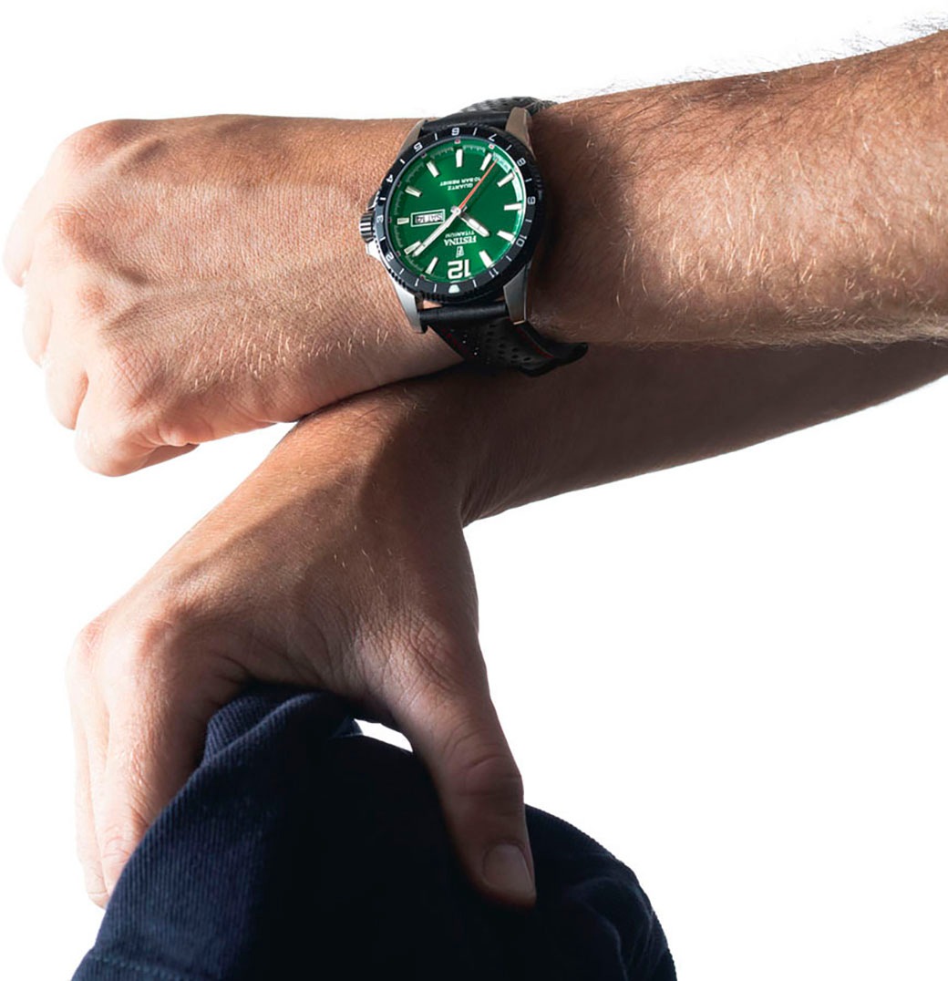 Festina Quarzuhr »Calendario Titanium« Armbanduhr, Herrenuhr, Lederarmband, analog, Tag, Wochentag