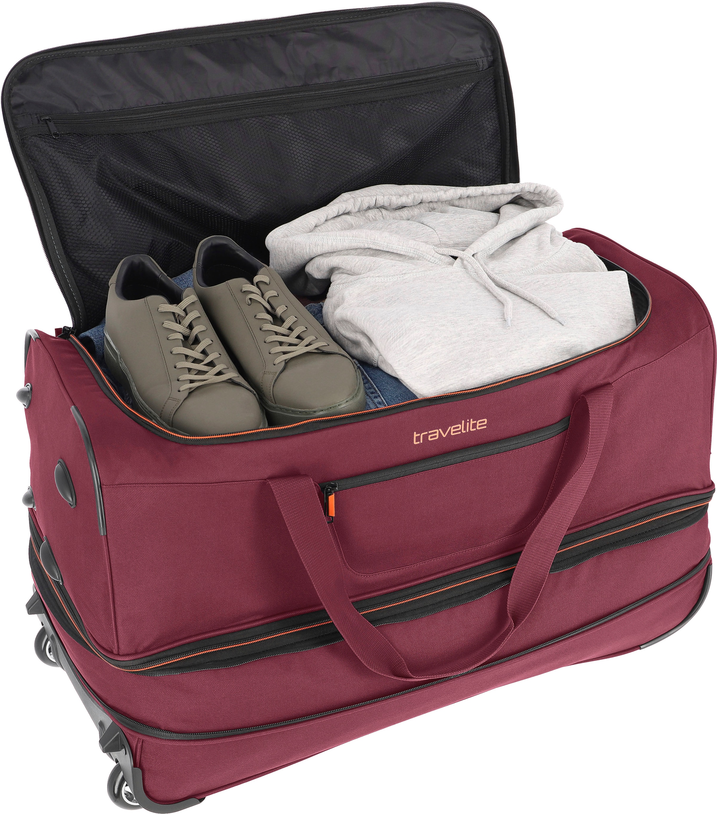 travelite Reisetasche »BASICS, 70 cm, bordeaux«, Duffle Bag Reisegepäck Sporttasche Reisebag mit Trolleyfunktion