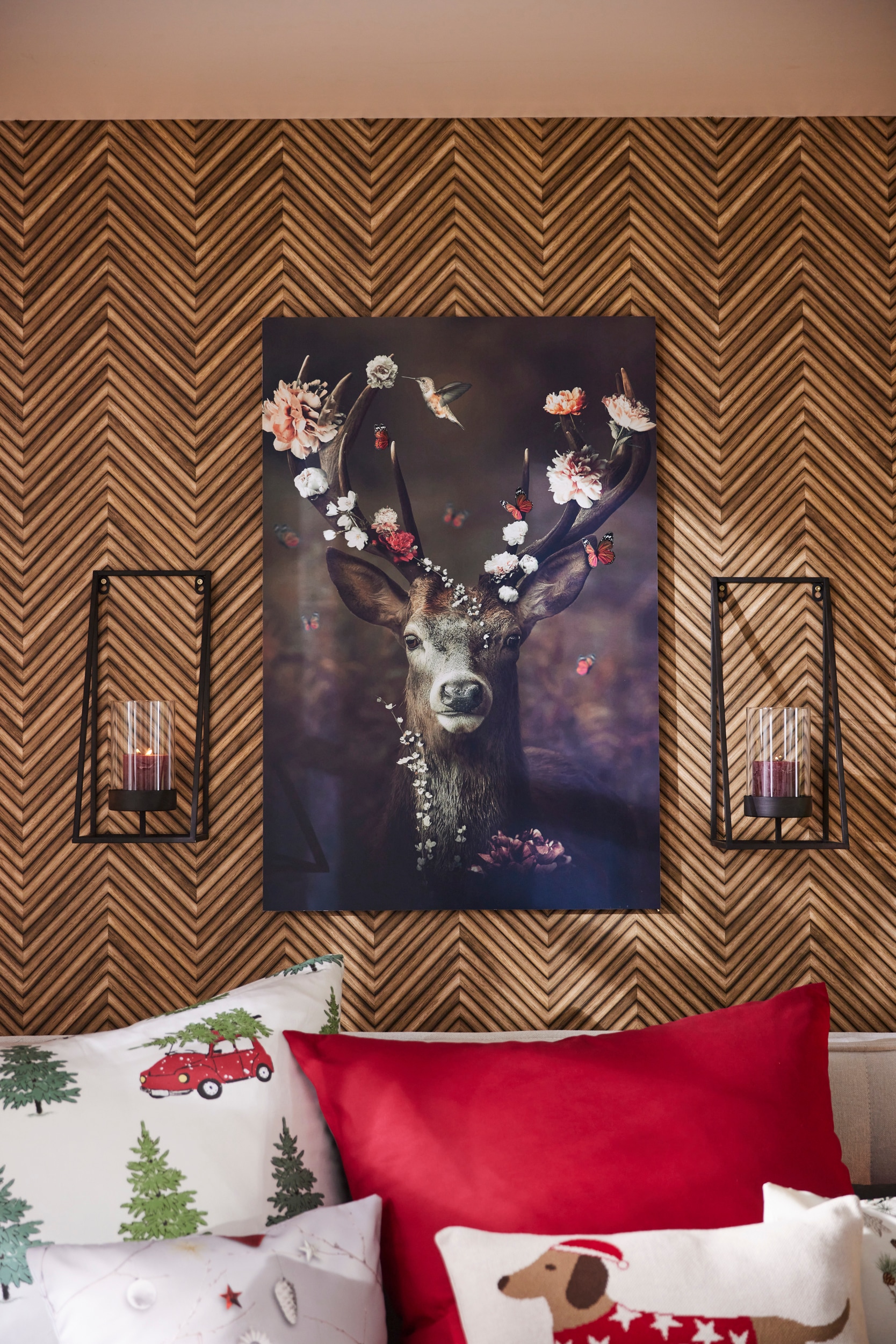 Reinders! Wandbild »Hirsch Romantisch - Kolibri - Schmetterling - Blumenkranz«, Hirsche, (1 St.)