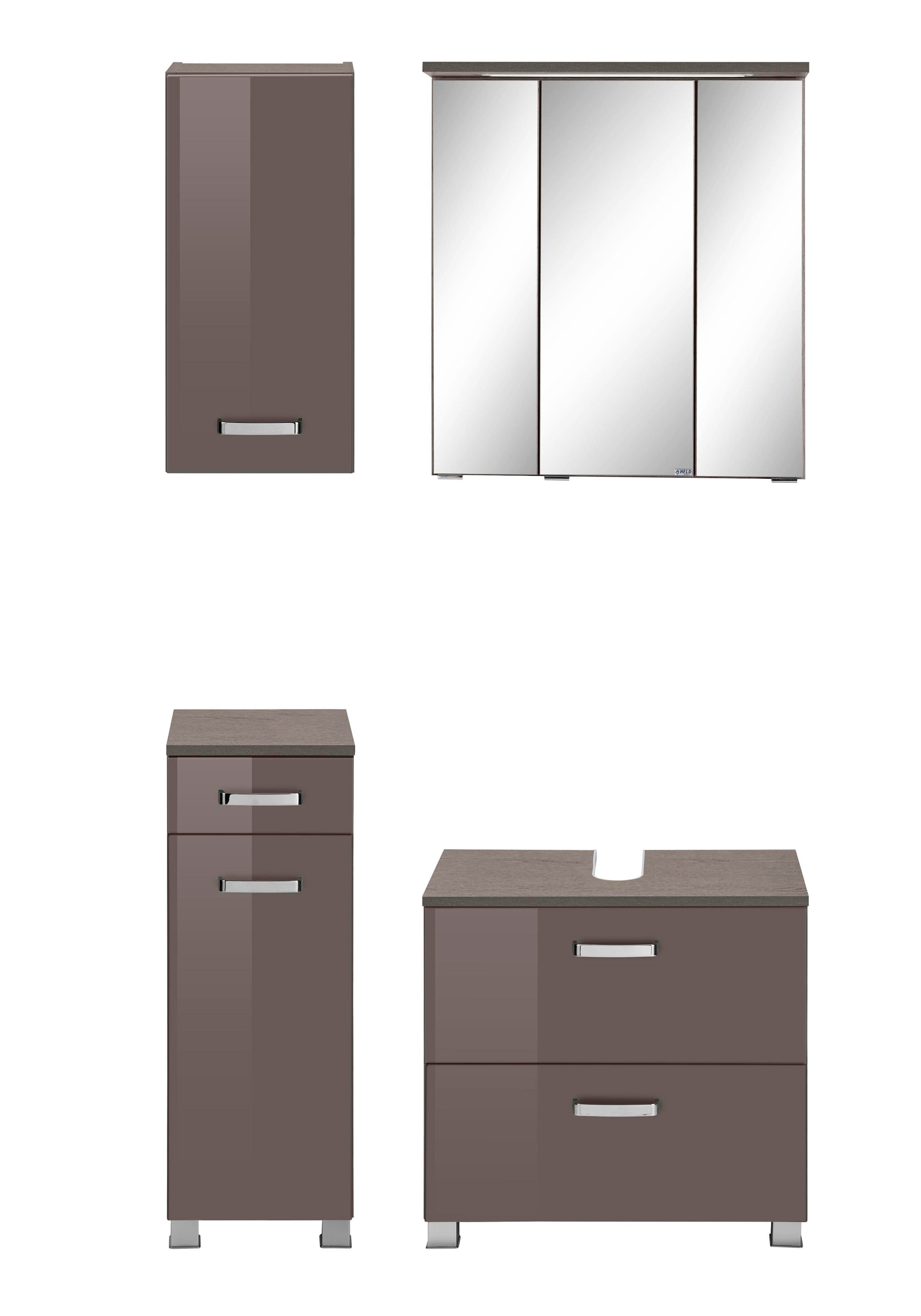 welltime Badmöbel-Set »Ravenna«, (4 St.), Hängeschrank, Unterschrank, Spiegelschrank, Waschbeckenunterschrank