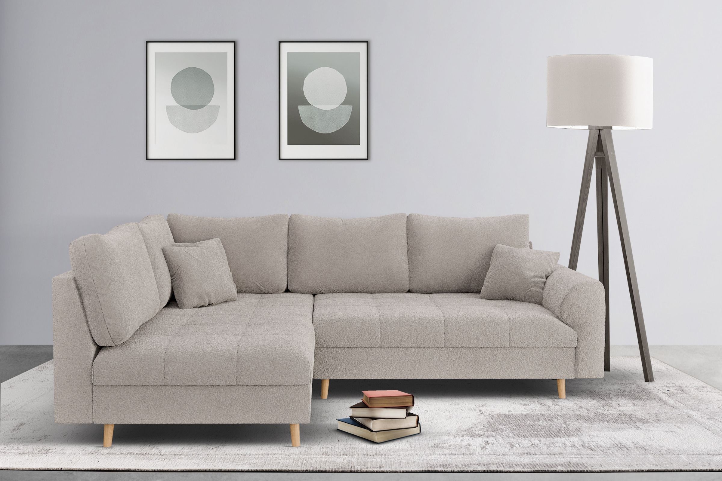 Home affaire Ecksofa »CHARRE L-Form mit Ottomane, Maße B/T/H: 231/161/81 cm«, feine Steppung, lose Rücken- und Zierkissen, auch in Cord und Bouclé