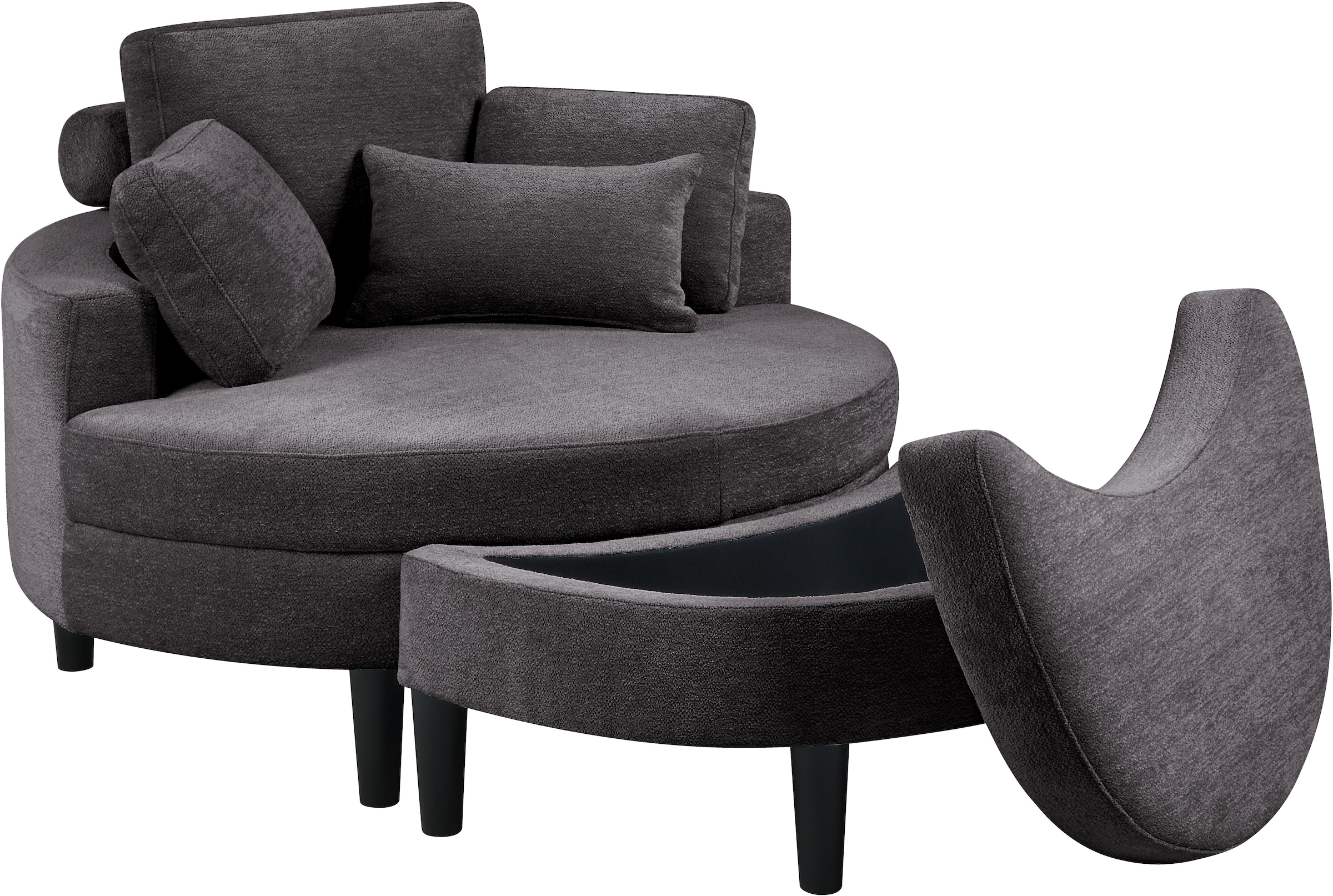 ATLANTIC home collection Loveseat »Ravi, B: 114 cm«, XXL- Sessel, mit Stauraumhocker, Rückenstütze & 4 Zierkissen