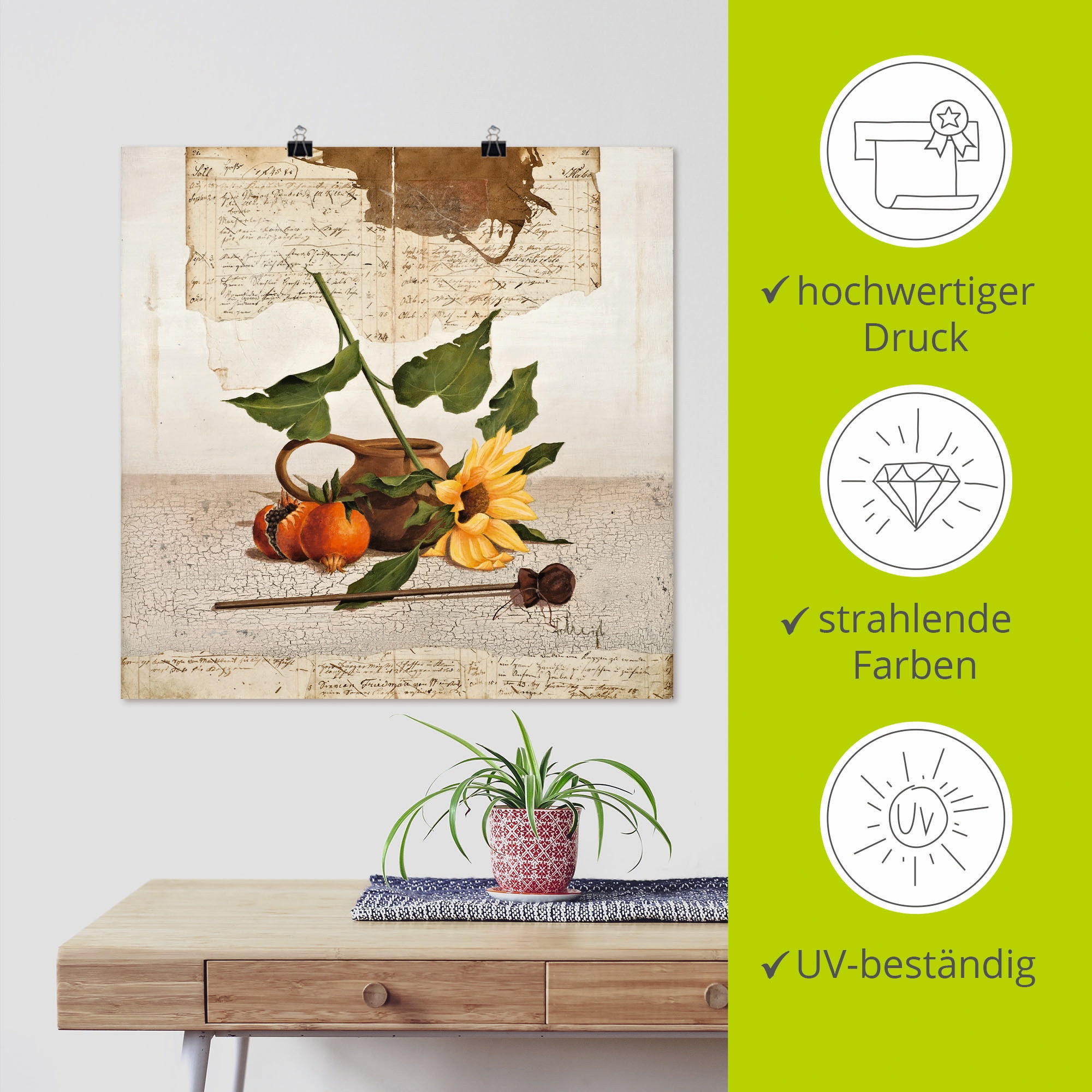 Artland Poster »Stillleben mit Sonnenblumen«, Arrangements, (1 St.), als Leinwandbild, Wandaufkleber oder Poster in versch. Größen