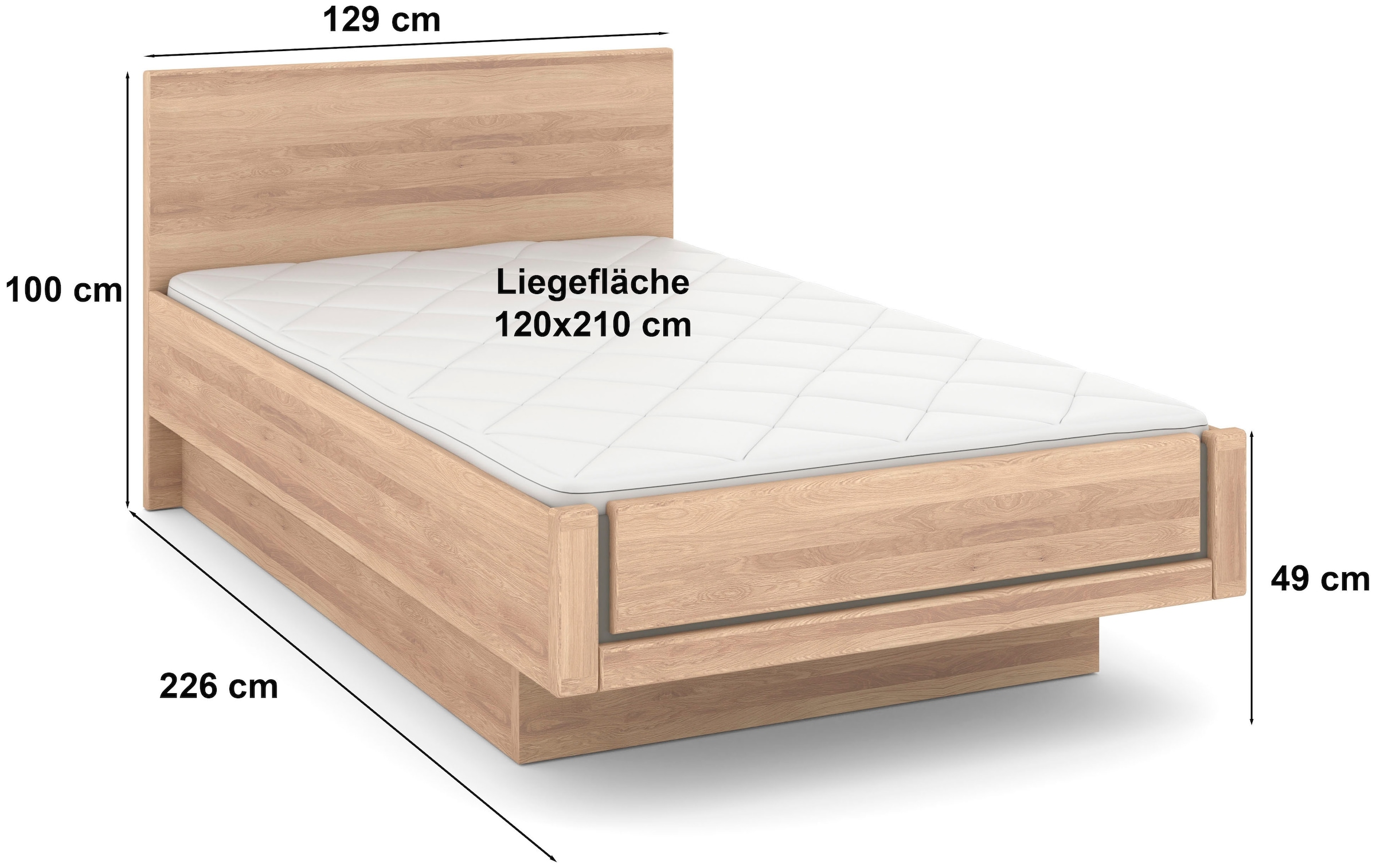 Musterring Holzbett »Sorrent, Bettgestell, Bettrahmen, teilmassiv Eiche«, (MADE IN GERMANY), Eiche teilmassiv, Liegehöhenverstellung, in schwebender Optik