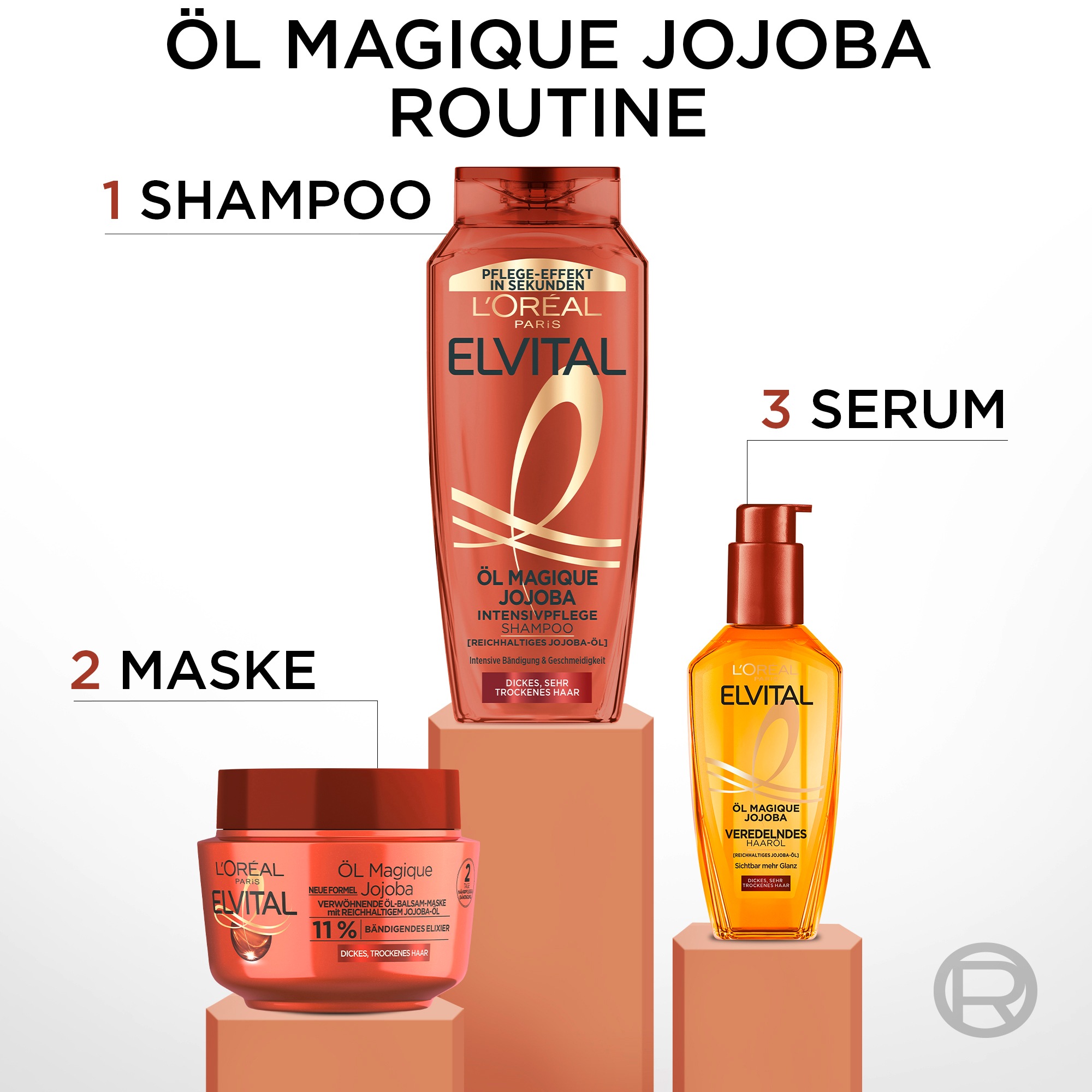 L'ORÉAL PARIS Haarshampoo »L'Oréal Paris Elvital Öl Magique Jojoba Shampoo«, (Packung, 6 tlg.)