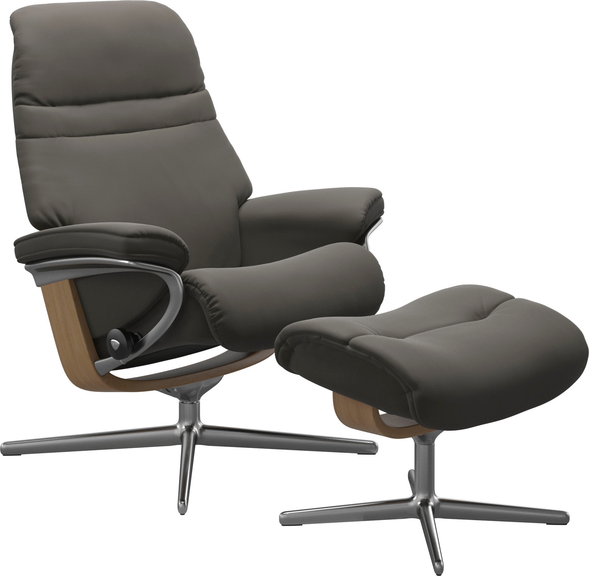 Stressless® Relaxsessel »Sunrise«, (Set, Relaxsessel mit Hocker), mit Hocker, mit Cross Base, Größe S, M & L, Holzakzent Eiche