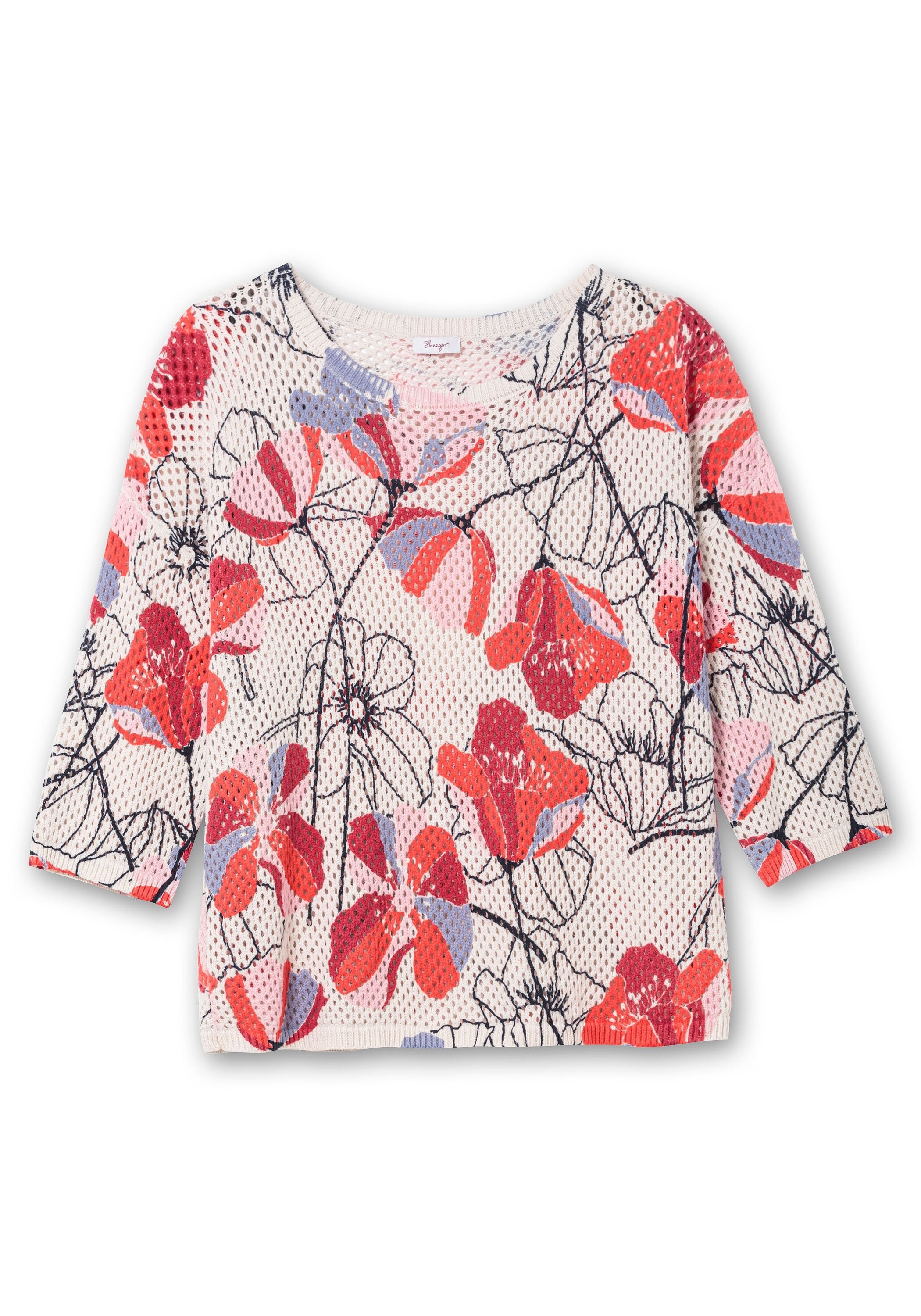 Sheego Rundhalspullover »Pullover im Ajourstrick, mit Blumenmuster«