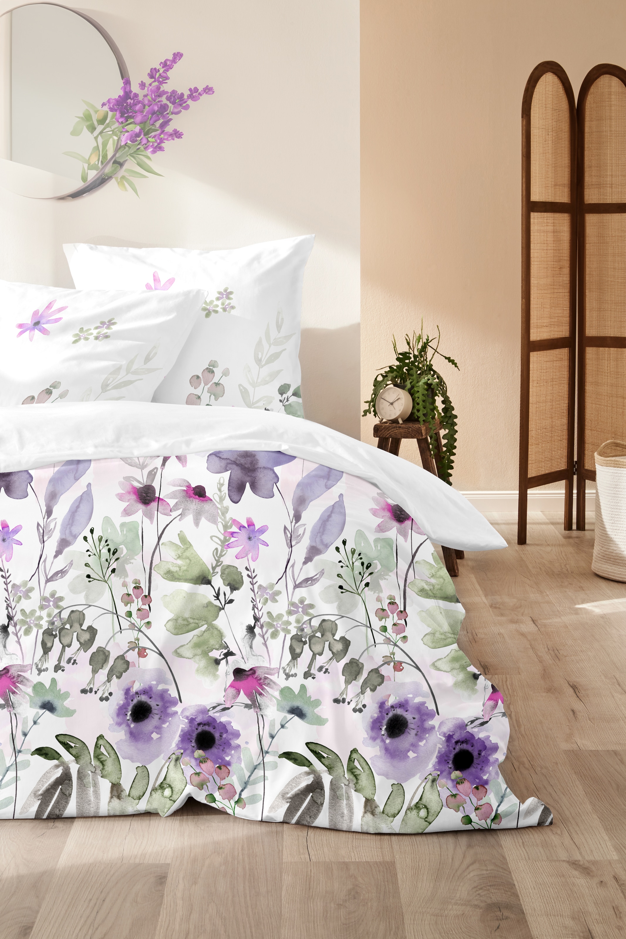 Primera Bettwäsche »Mako-Satin-Bettwäsche Alpine Garden«, mit kunstvollen Blumen