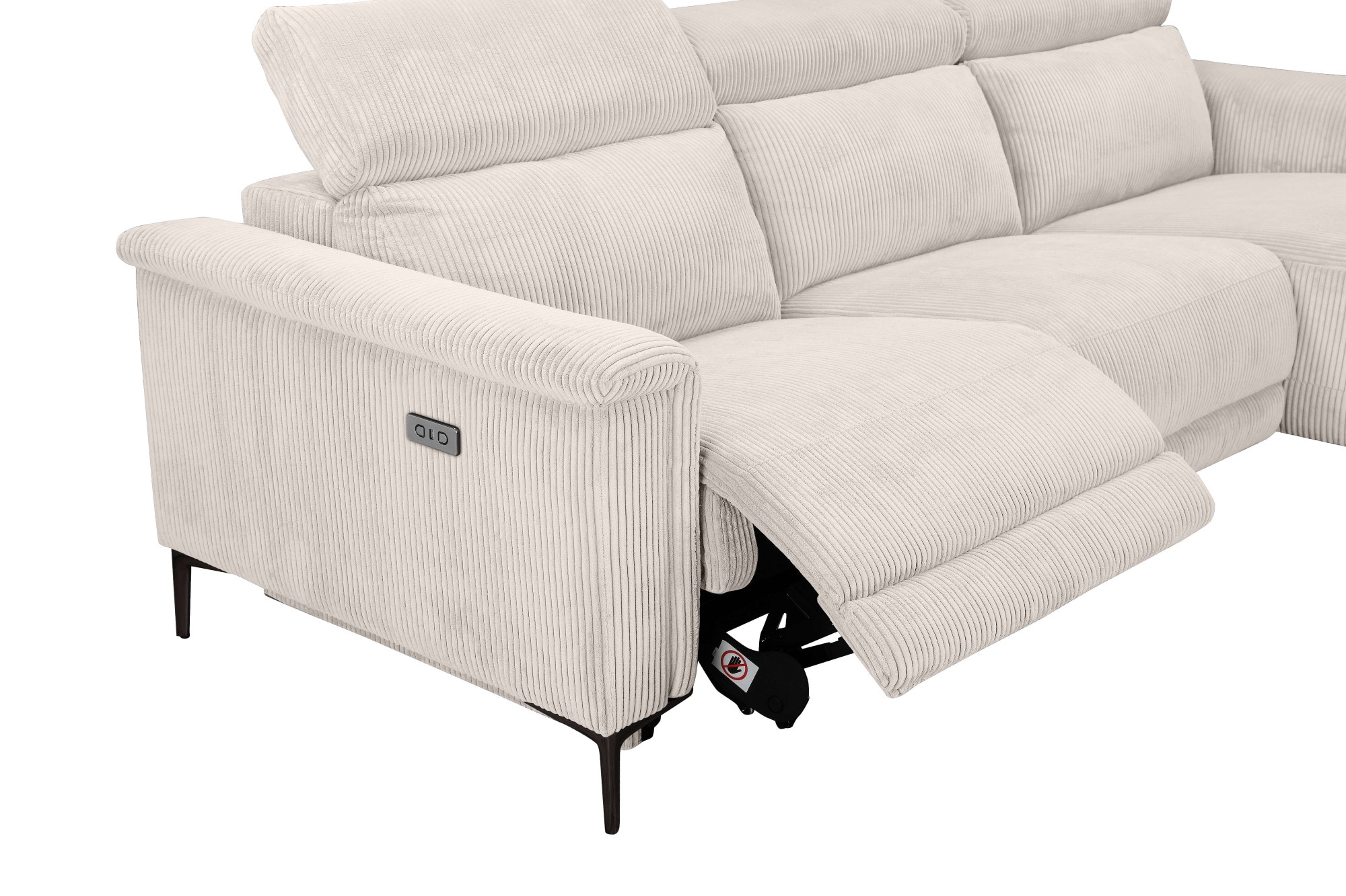 Places of Style Ecksofa »Lund in Cord, L-Form, 261 cm, manuelle und elektr. Relaxfunktion,«, USB-A und Kopfteilverstellung