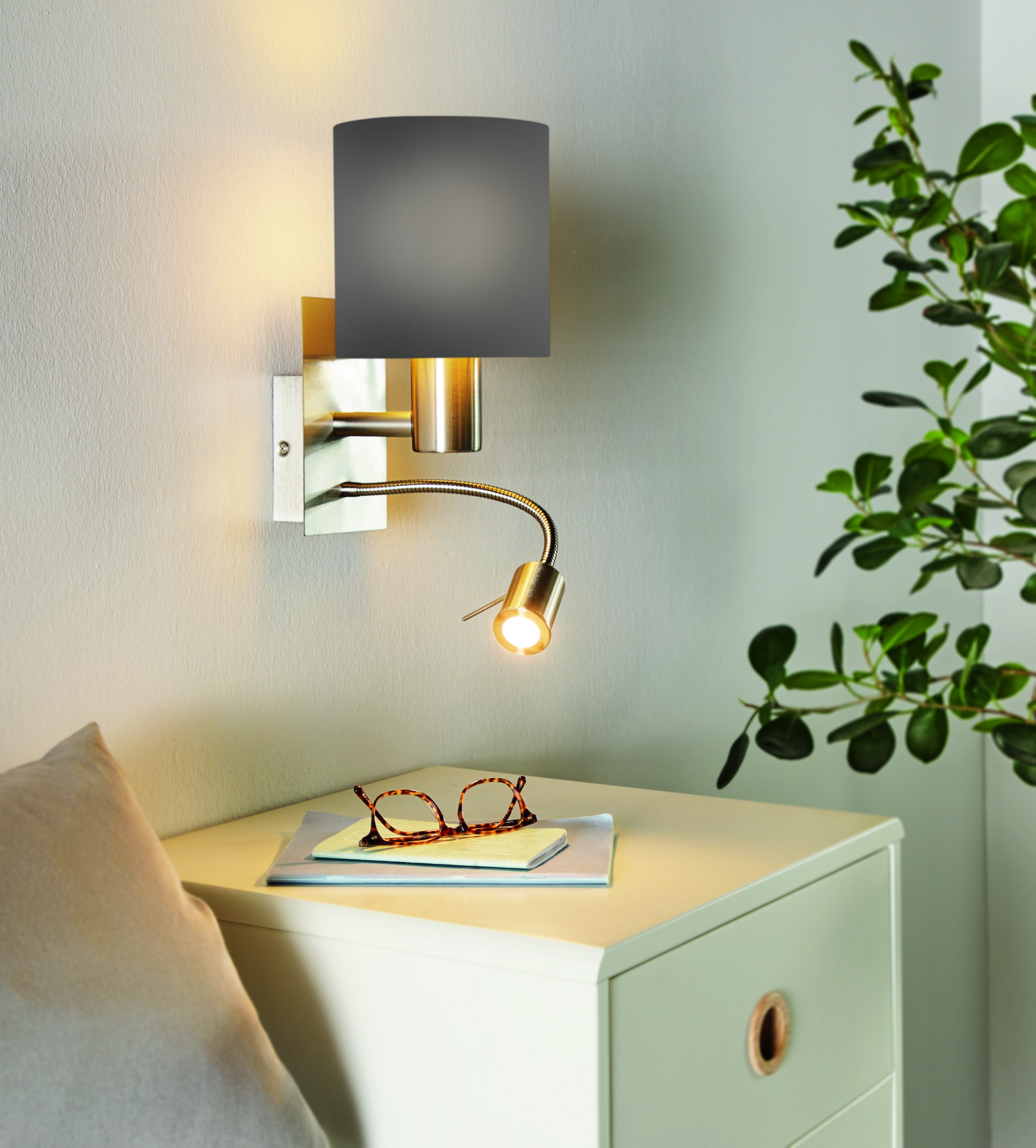 EGLO Wandleuchte »PASTERI Wandlampe - Stahl - E27;LED - 1X40W;1X3,8W - IP20« E27 1 Stk. Warmweiß Wandstrahler, Wandspot, Wohnzimmer, Schlafzimmer, L15 x H38 x AL19,5cm