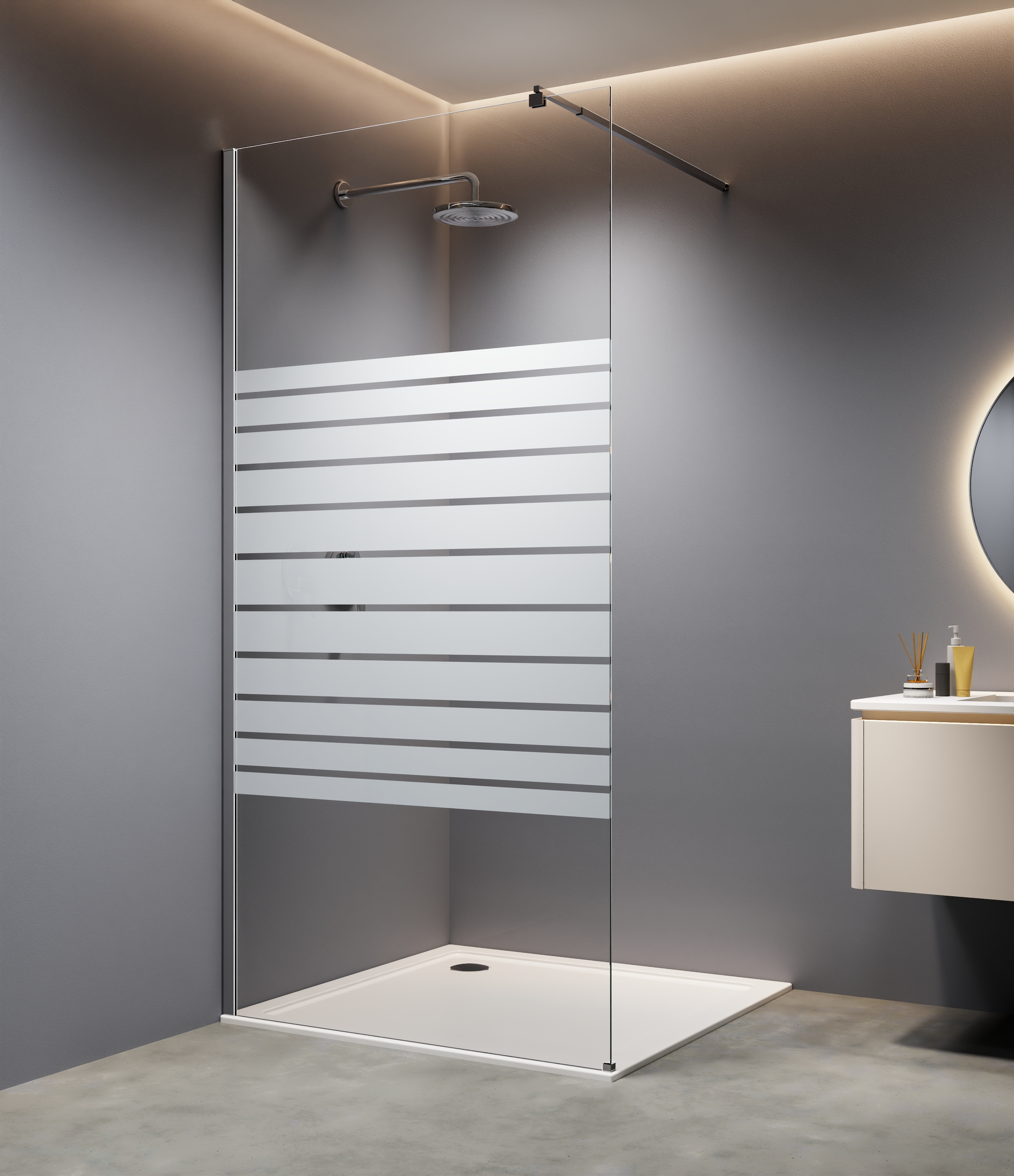 welltime Walk-in-Dusche 8mm Starke Scheibe mit Streifendekor