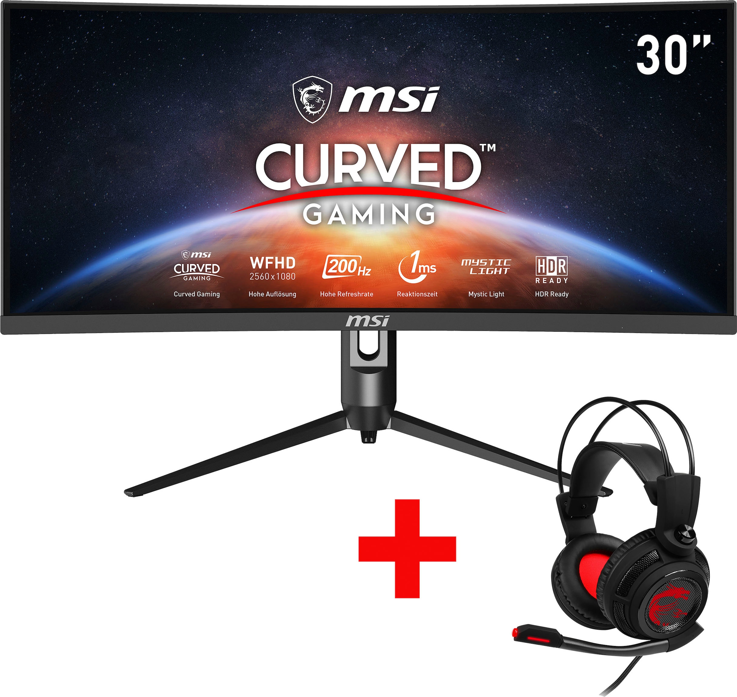 MSI Curved-Gaming-LED-Monitor »Optix MAG301CR2«, 76 cm/30 Zoll, 2560 x 1080 px, WFHD, 1 ms Reaktionszeit, 200 Hz, höhenverstellbar, 3 Jahre Herstellergarantie