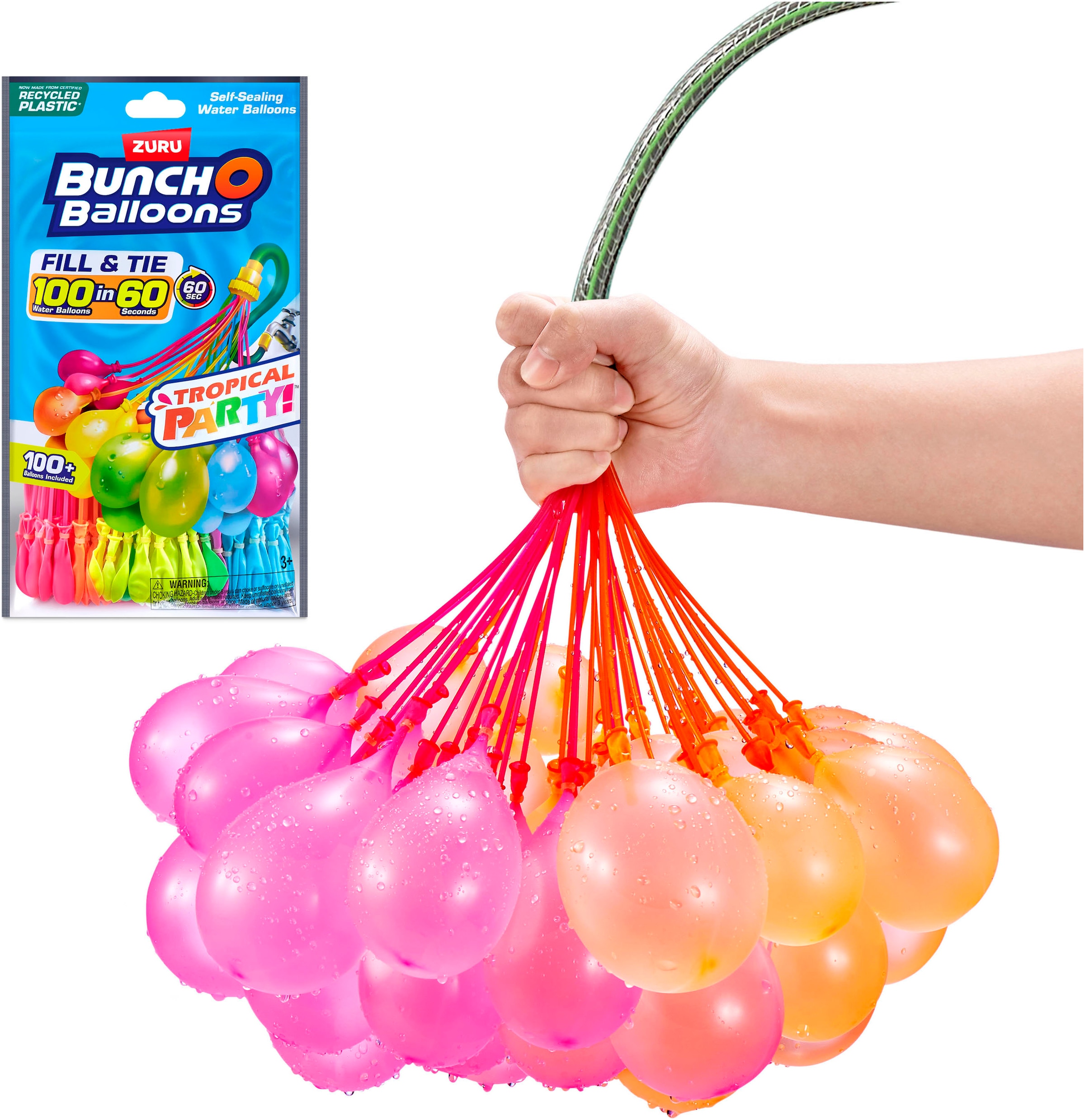 Bunch O Balloons Badespielzeug »Bunch O Balloons, 100+ Wasserballons Tropical Party«, aus recyceltem Material; Lieferung erfolgt farblich sortiert