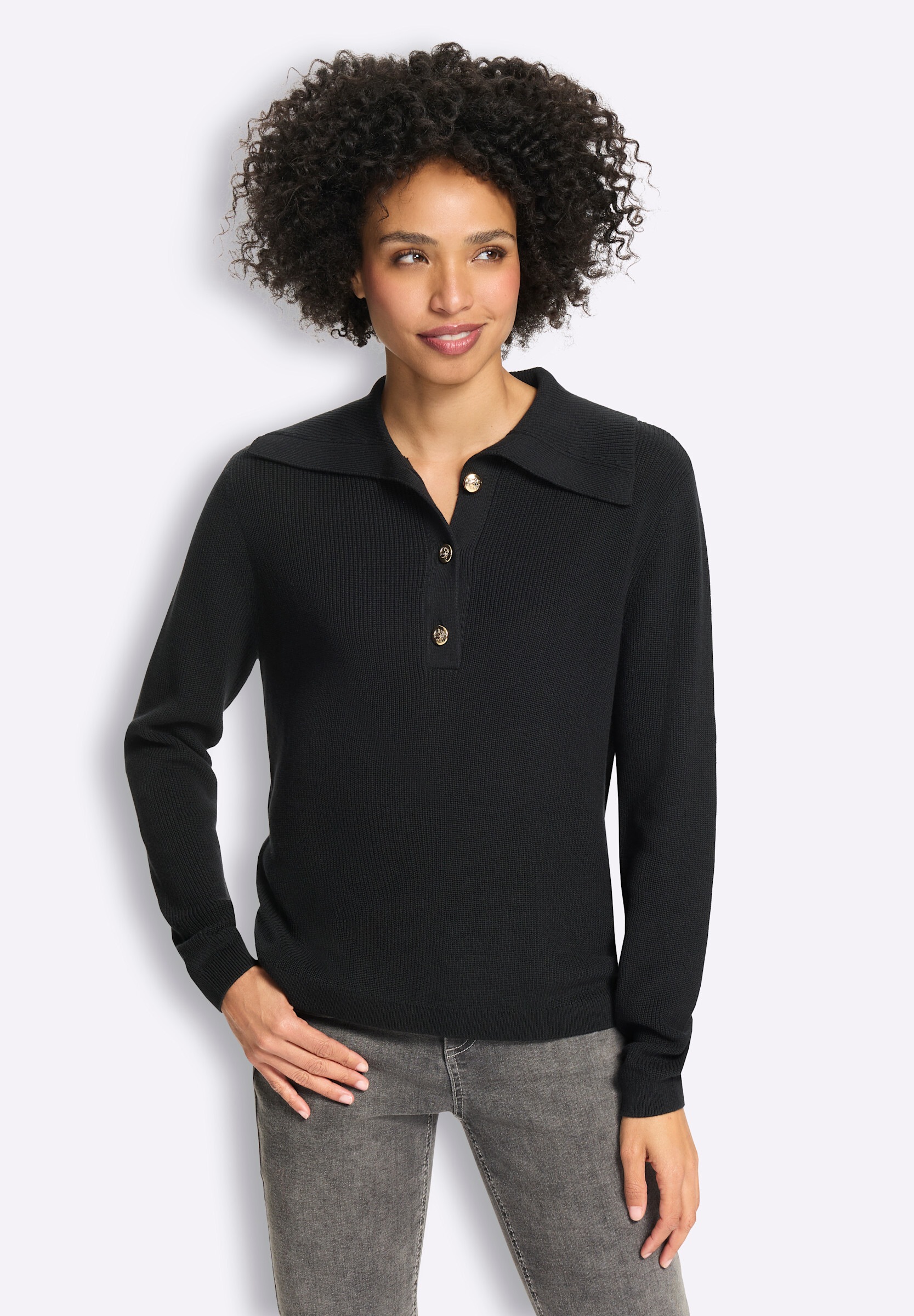 heine Strickpullover »Pullover Langarm-Pullover mit Umlegekragen«