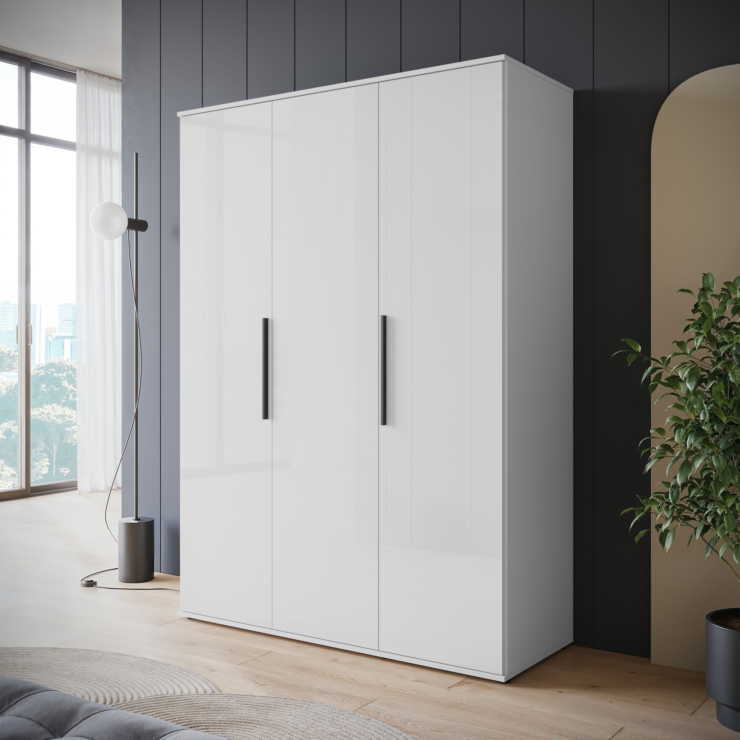 INOSIGN Kleiderschrank »LAGOS Wäscheschrank, Garderobe, schwarze Griffe, Made in Europe«, Moderner Drehtürenschrank, FSC-zertifiziert, Schlafzimmerschrank