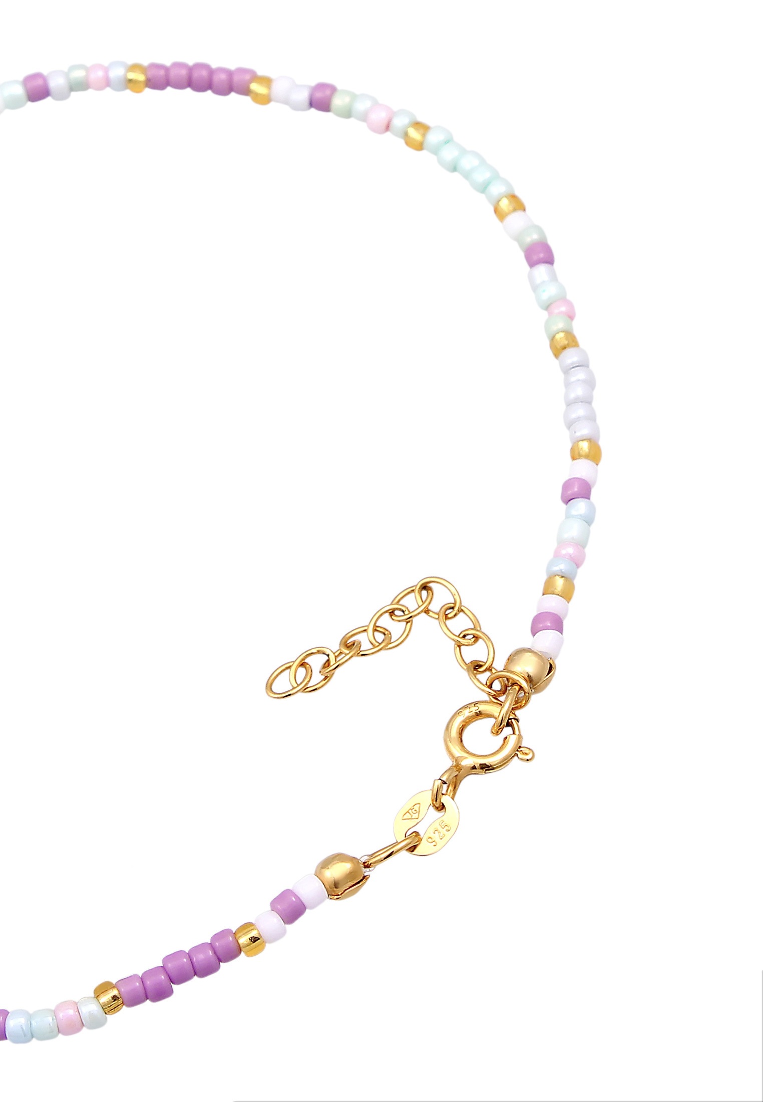 Elli Fußkette »Fußschmuck Herz Glas Beads Sommer Style 925 Silber vergoldet«