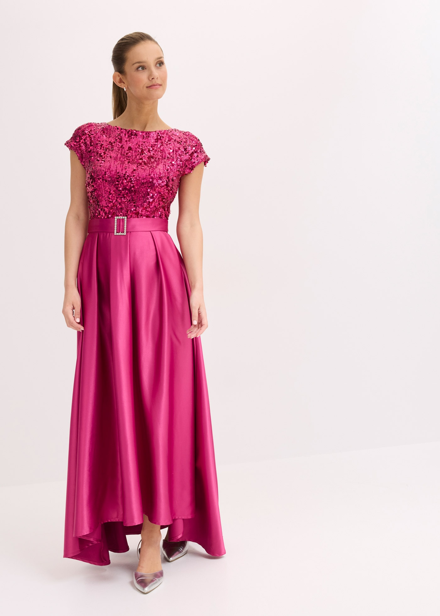 bonprix Abendkleid für festliche Anlässe, aus glänzendem Satin, ausgestellte Passform