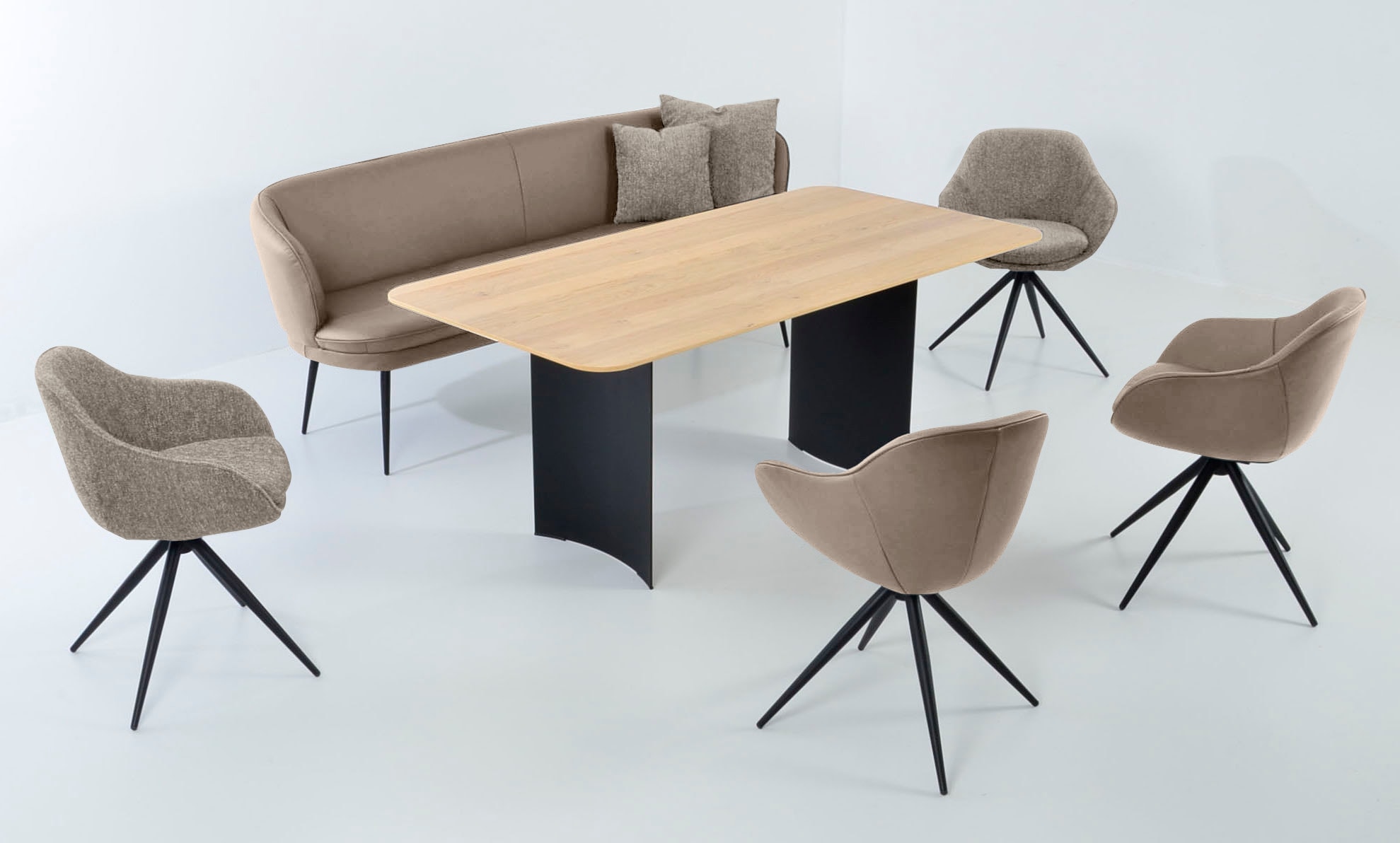 K+W Komfort & Wohnen Essgruppe »ZOOM«, abgerundete Essgruppe in Materialmix, Solobank, 4 Sesseln und 1 Tisch