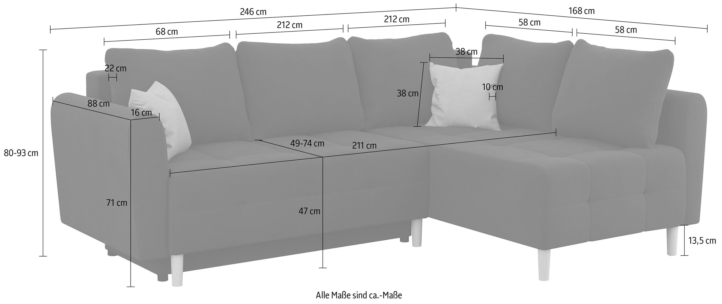 Home affaire Ecksofa »Nordic L-Form«, mit Bettfunktion und Bettkasten, Steppung, Federkern, 2 Zierkissen