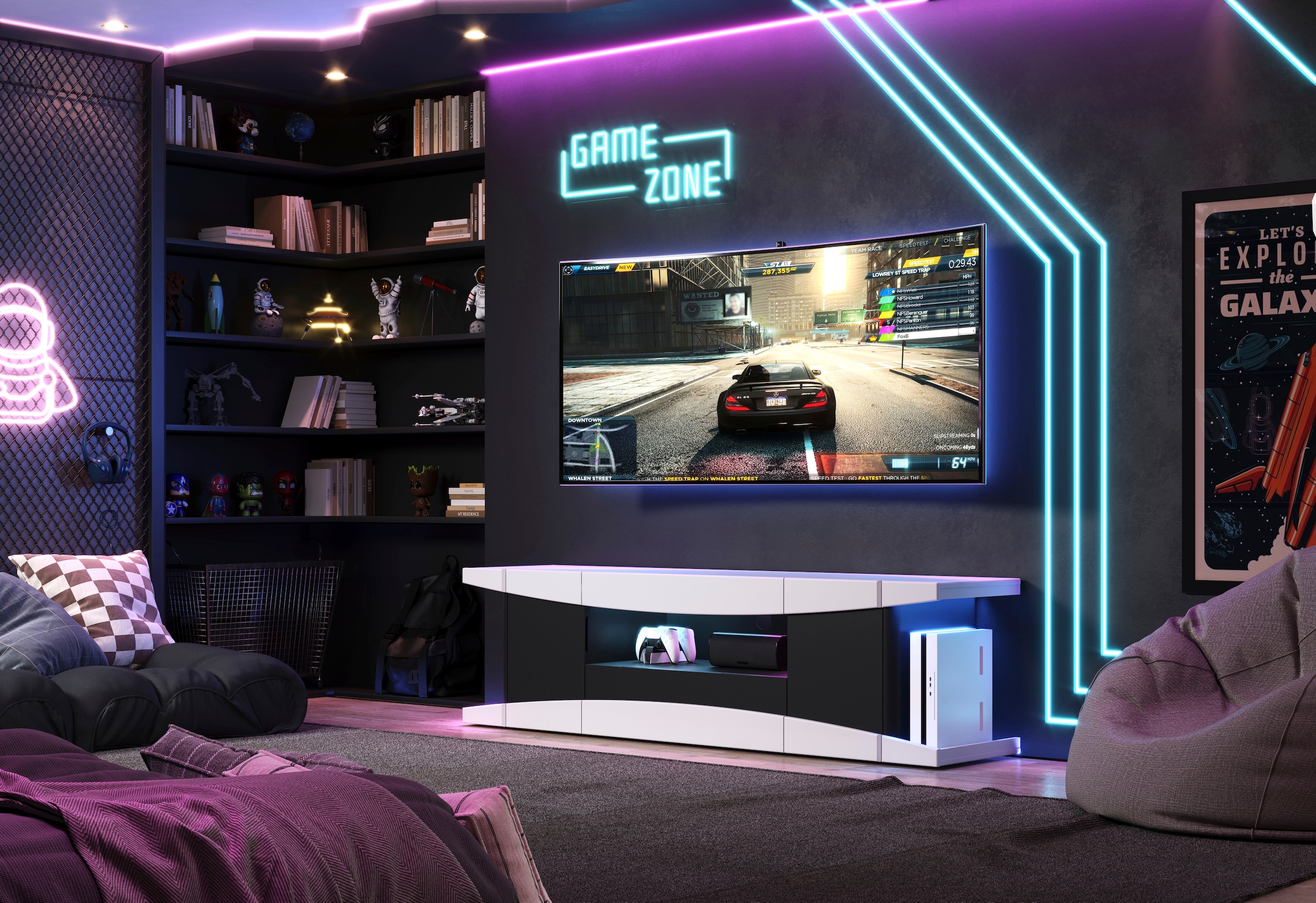 INOSIGN Lowboard »NextLevel speziell geeignet für Spielekonsolen«