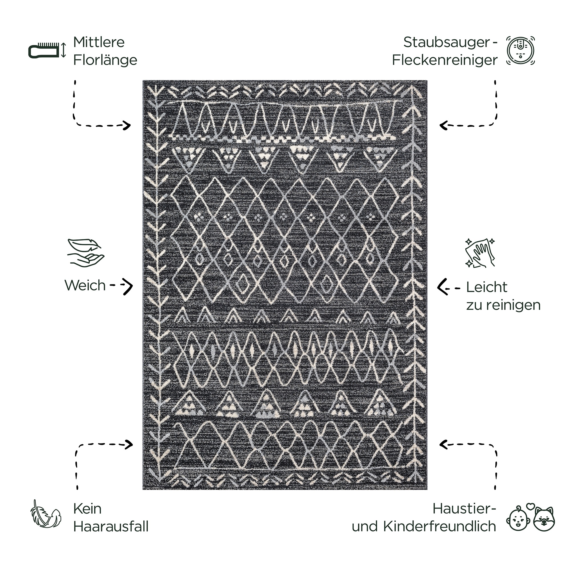 Sanat Teppich »Boho 8200« rechteckig 10 mm Höhe Kurzflor, robust, Boho, Scandic, für Fussbodenheizung geeignet