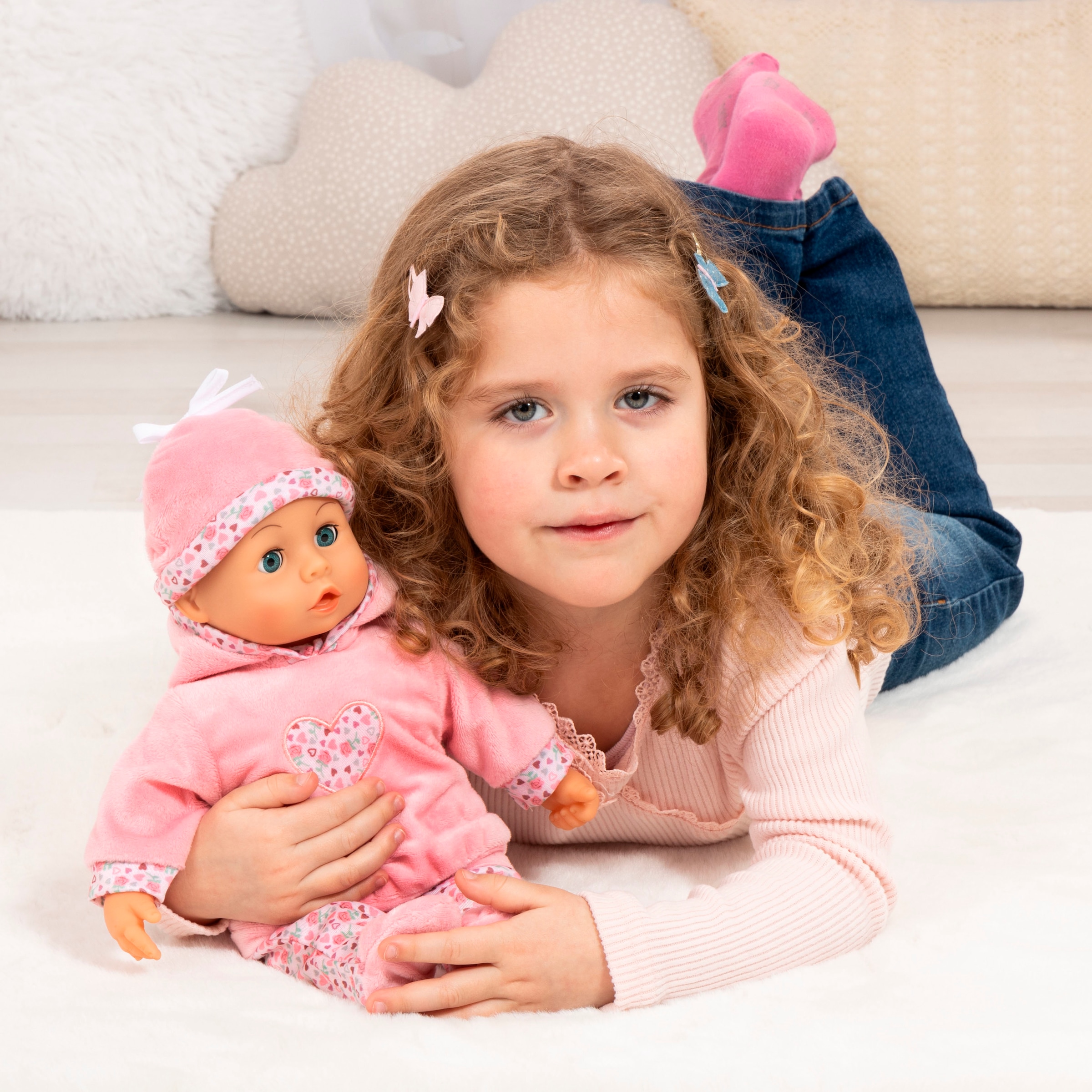 Bayer Babypuppe »First Words Baby, 38 cm, rosa« mit Schlafaugen und Babygeräuschen