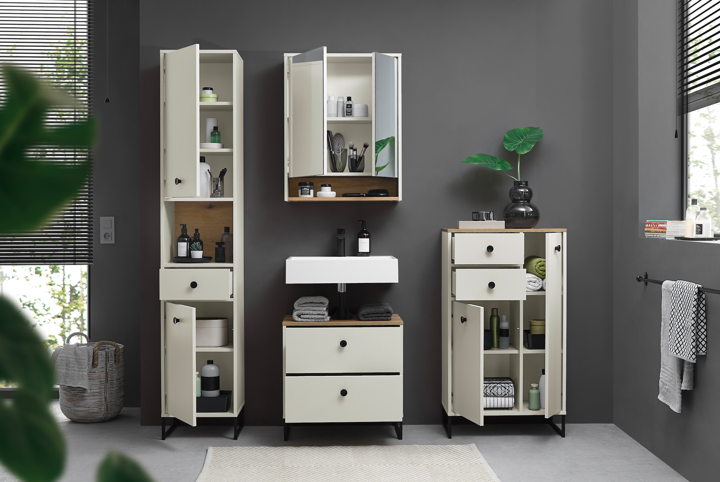 BASIC by Balculina Waschbeckenunterschrank »Linea« 1 Stk. tlg. Breite 60cm, U-Profil Füße, Unterflurauszug