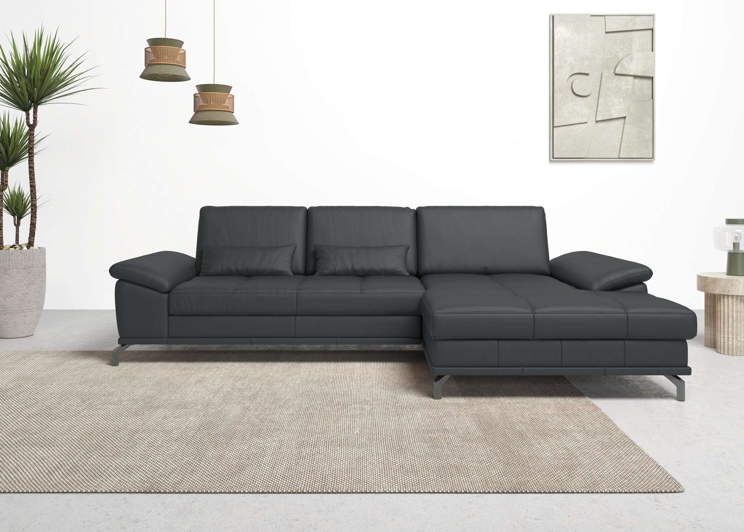 Places of Style Ecksofa Costello, mit Sitztiefenverstellung und Armlehnfunktion, incl. 3 Nierenkissen