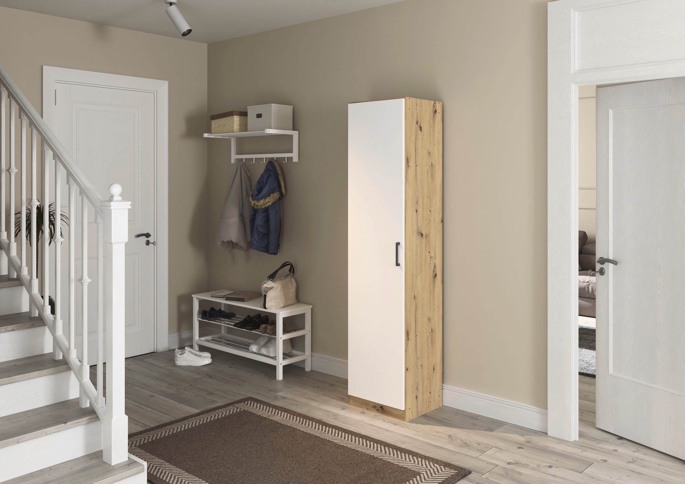 rauch Mehrzweckschrank »Garderobe Kleiderschrank Schrank Schuhschrank Putzschrank MINOSA« Breiten 47/69/91/136 cm, Höhen 197/210 cm,  In 4 Breiten mit vielen Einlegeböden für viel Stauraum MADE IN GERMANY