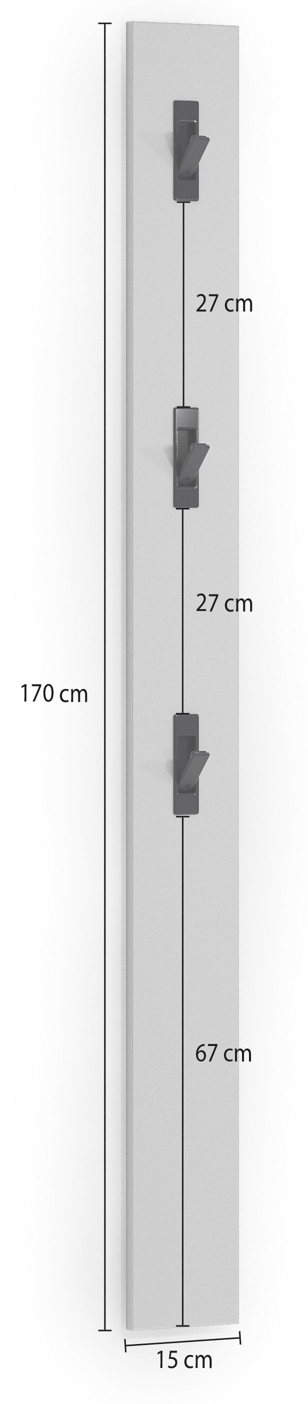 Home affaire Garderobenpaneel »SPACE, Garderobenleiste, Wanpaneel, Wandgarderobe, Garderobenleiste« 1 Stk. tlg. mit 3 Klapphaken, Hochglanz lackiert, 15x2x170 cm