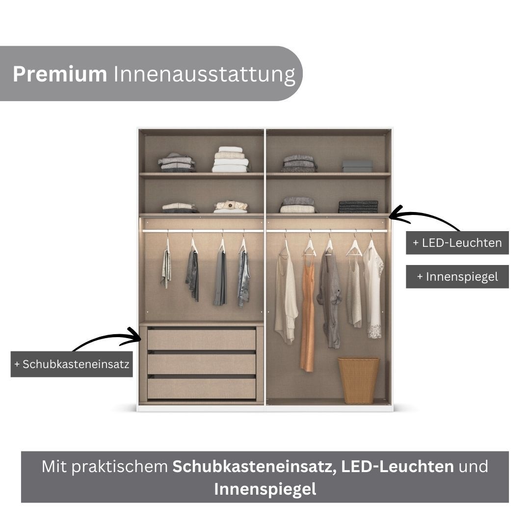LeGer Home by Lena Gercke Kleiderschrank »Schrank Garderobe Ankleide Schlafzimmer Flur Serina«, (in 3 verschiedenen Ausstattungen BASIC/CLASSIC/PREMIUM), in 6 Breiten (101 - 401 cm) mit Front Glas oder Dekor MADE IN GERMANY