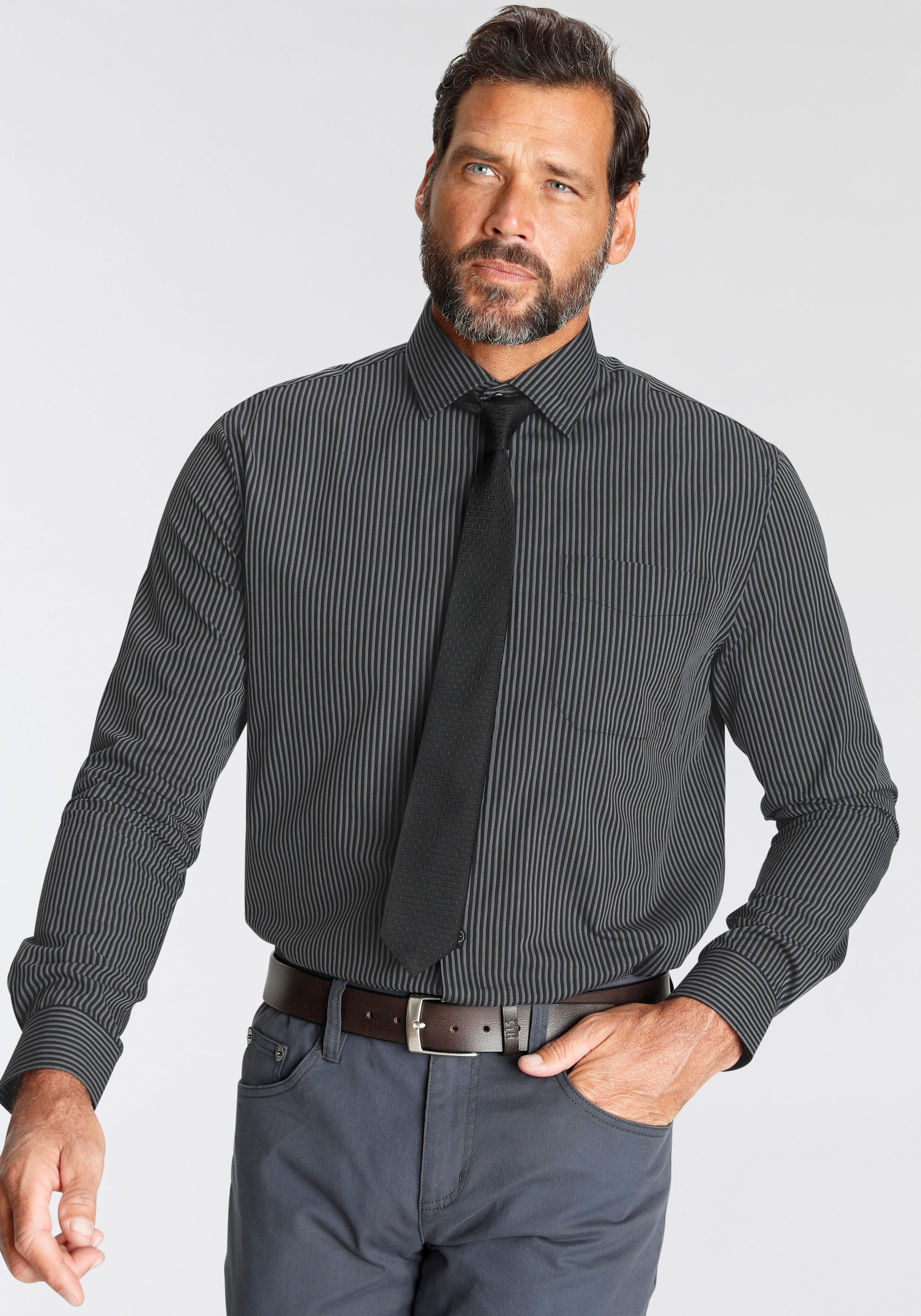 Man\'s World (Set, tlg., Businesshemd passender mit Krawatte, Krawatte) Kentkragen, »mit ♕ 2 bei Brusttasche«