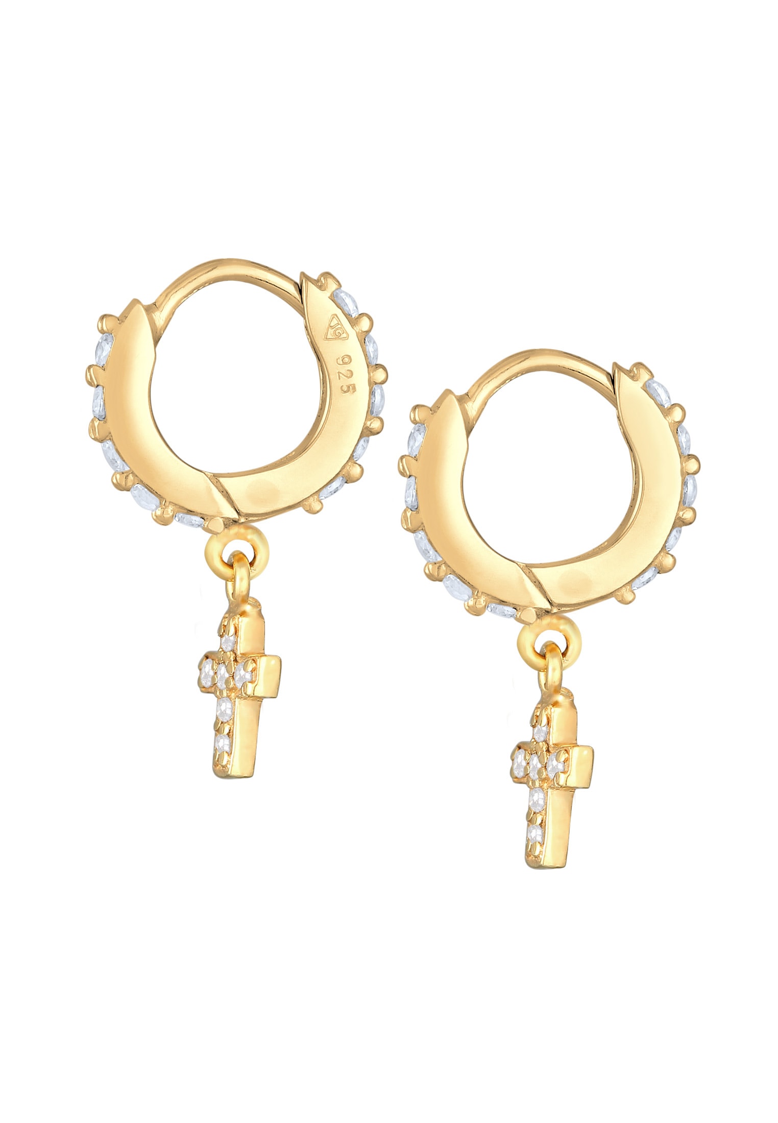 Elli Paar Creolen »Ohrringe Huggie Hoops Creolen Kreuz Zirkonia 925 Silber«