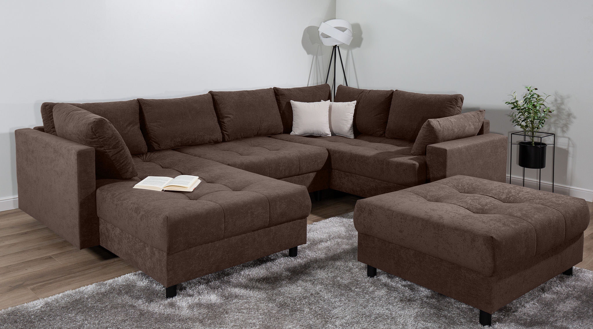 COLLECTION AB Wohnlandschaft »Toni U-Form, B: 298 cm« Set: Sofa & Hocker, 2 Zierkissen, Federkern