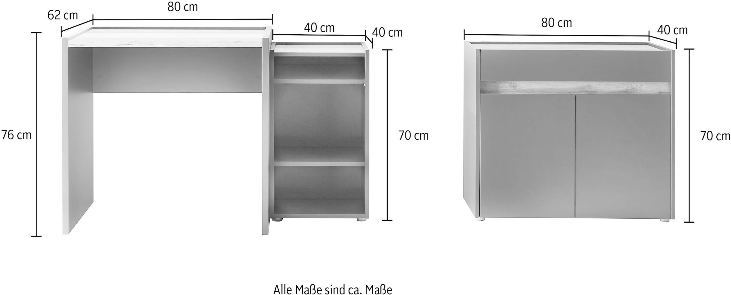 INOSIGN Büromöbel-Set »CITY/GiRON, modernes Design, Homeoff., Büro in zwei Farben/Wotan Eiche«, (Set, 3 tlg.), enthält Unterschrank, Kommode, Schreibtisch, wohnliches Home Office