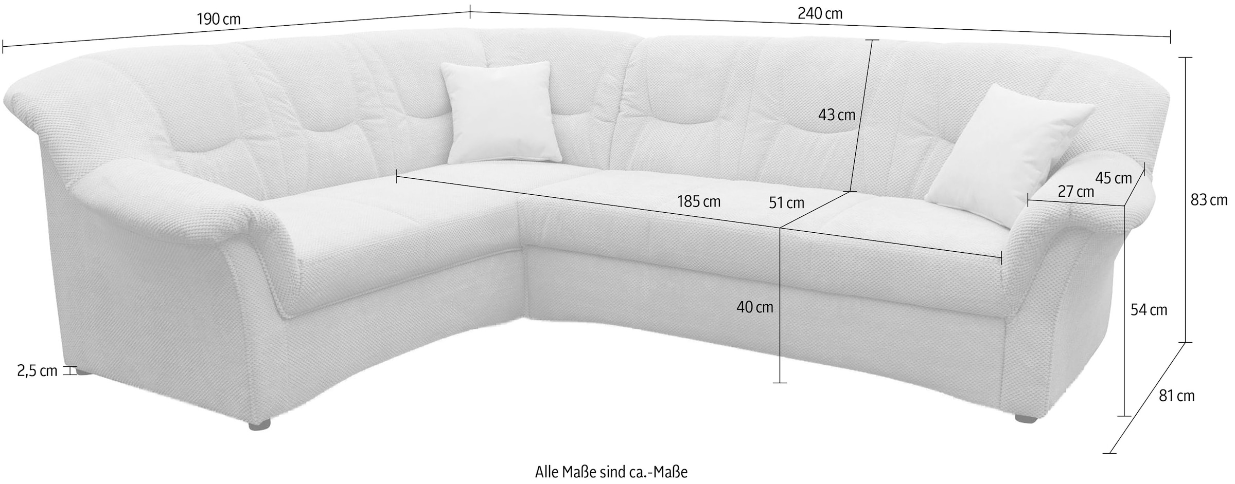 OTTO home Ecksofa »Langelland 232 x 146 cm, auch mit Schlaffunktion, mittelfester Sitz« L-Form, mit Federkern, pflegeleichter, weicher Luxus-Microfaser