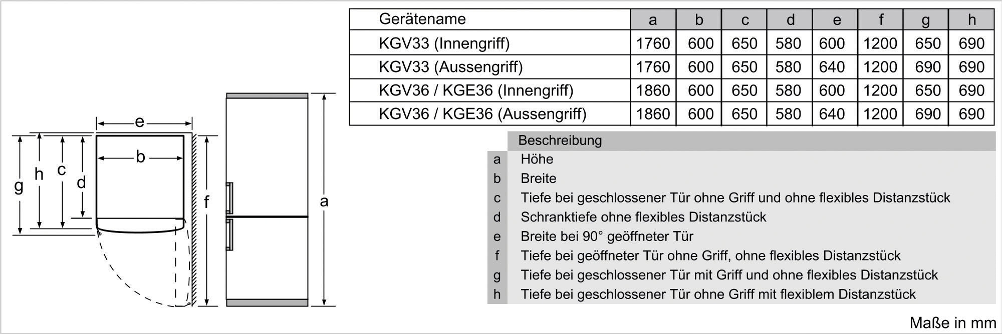 BOSCH Kühl-/Gefrierkombination, KGV36VLEA, 186 cm hoch, 60 cm breit