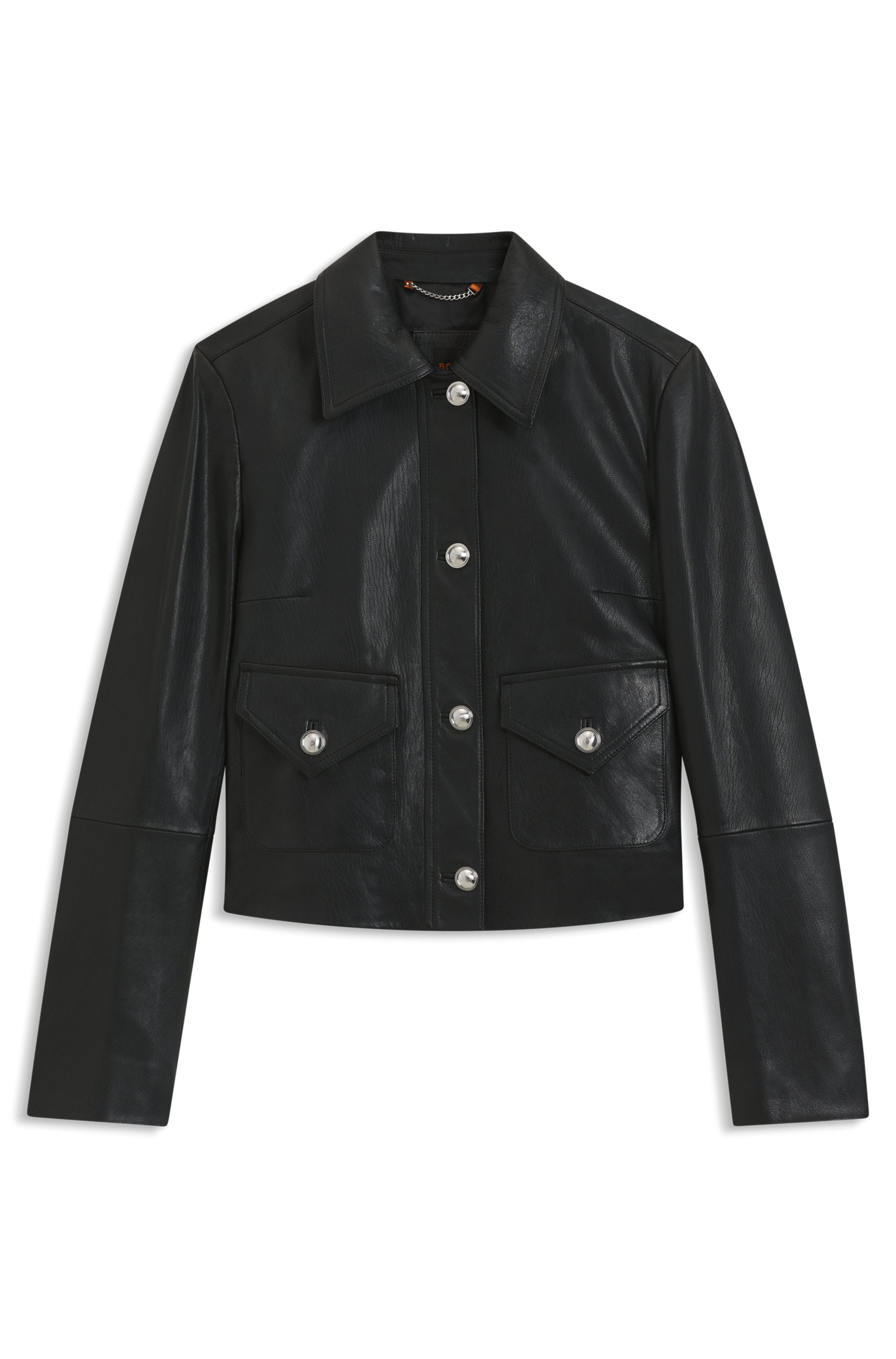 BOSS ORANGE Lederjacke »Sakara Premium Damenmode« mit Spitzkragen und Pattentaschen, Regular Fit