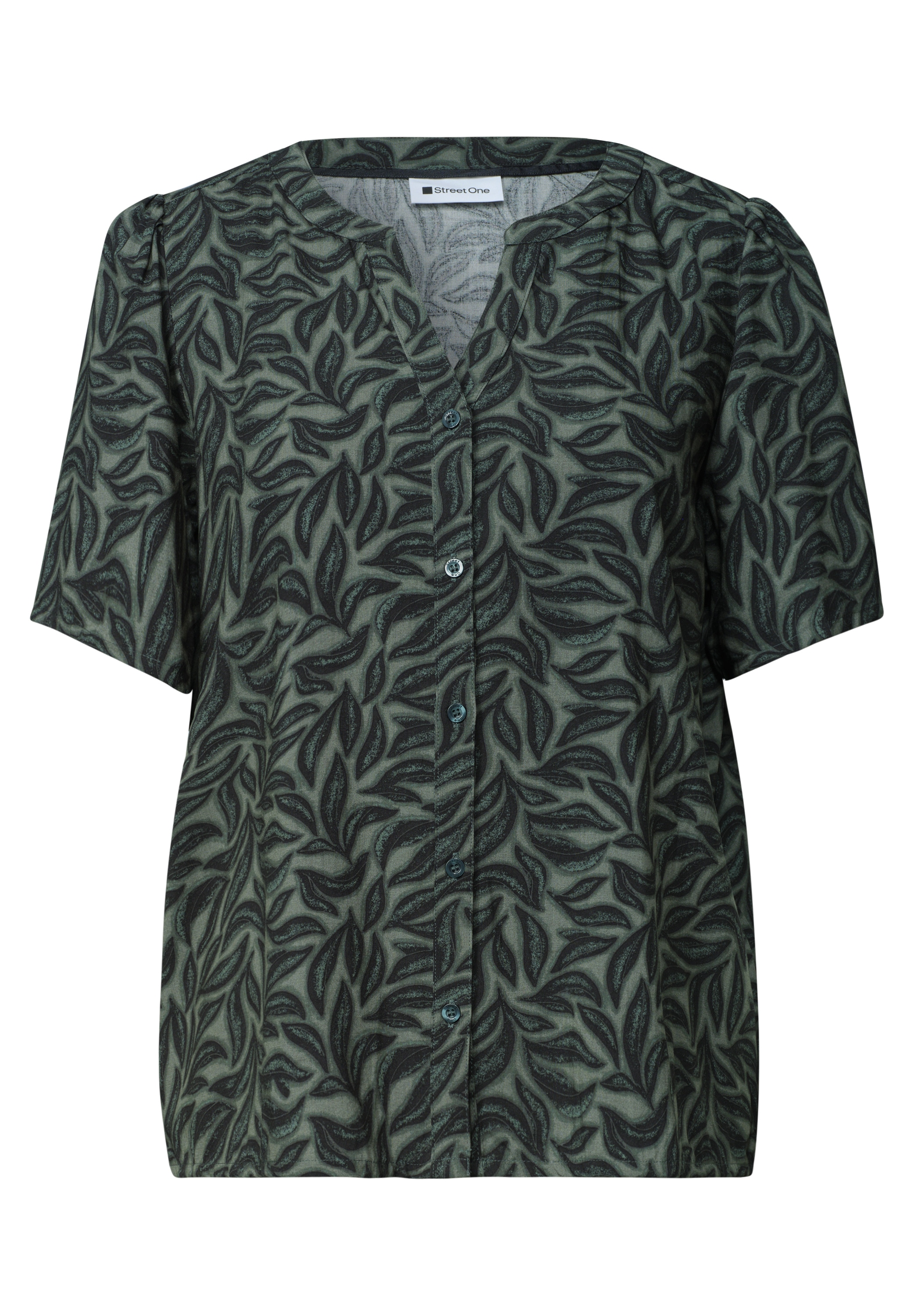 STREET ONE Kurzarmbluse Sommerbluse mit floralem Muster/Kurzarm mit feiner Raffung