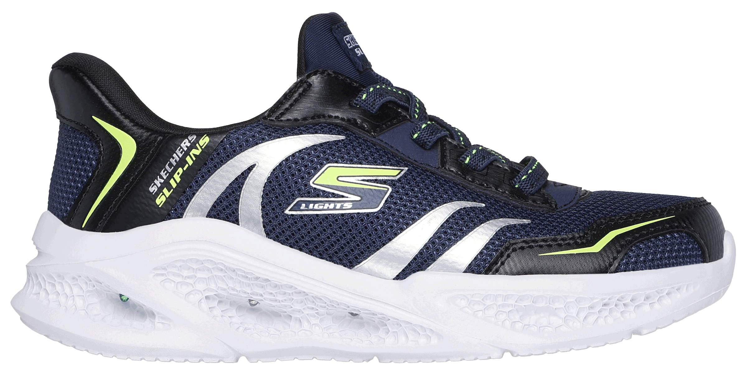 Skechers Slip-On Sneaker »SKECHERS METEOR-LIGHTS«  Schlupfschuh mit cooler Blinkfunktion, Größenschablone zum Download