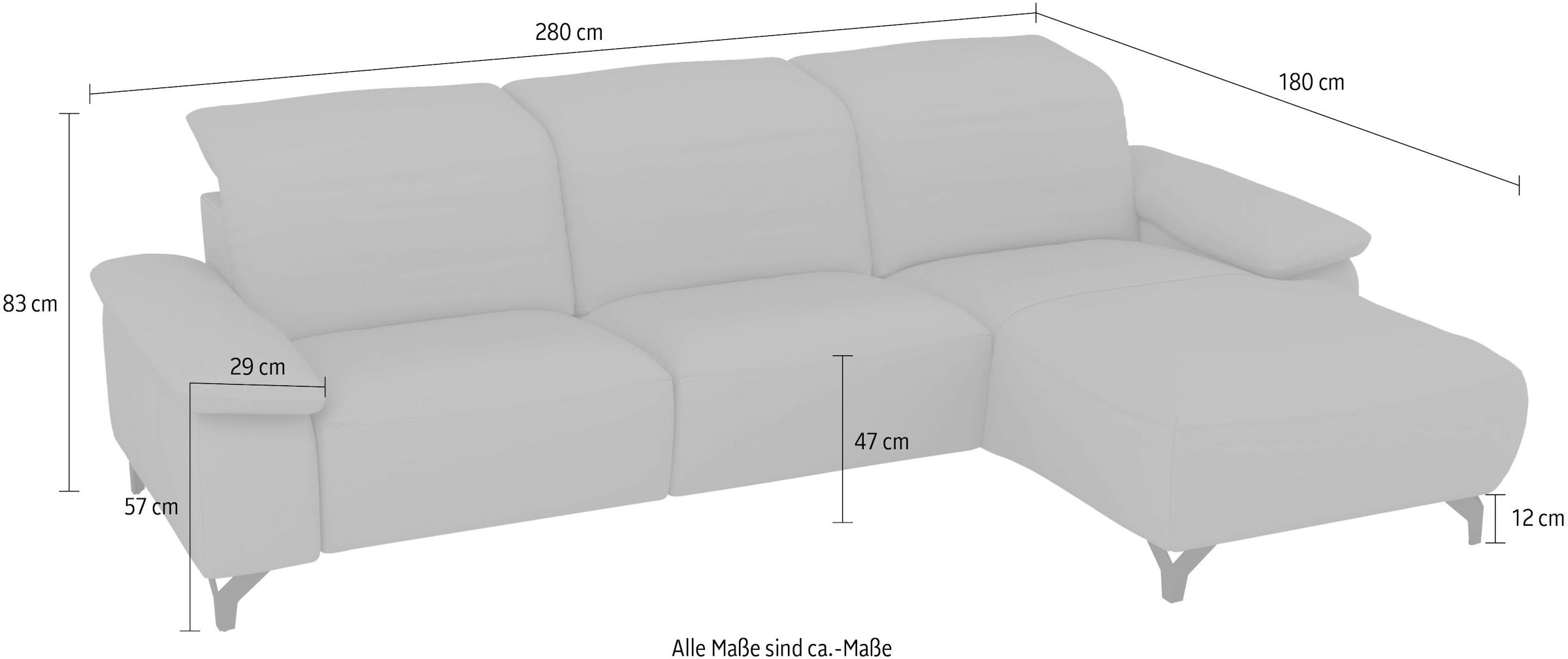 Musterring Ecksofa »MR370 mit/ohne Relaxfunktion, verschiedene Unterfederungen zur Auswahl« Farbe, Material, Sitzkomfort und Funktion wählbar, Maße 280 x 180 cm