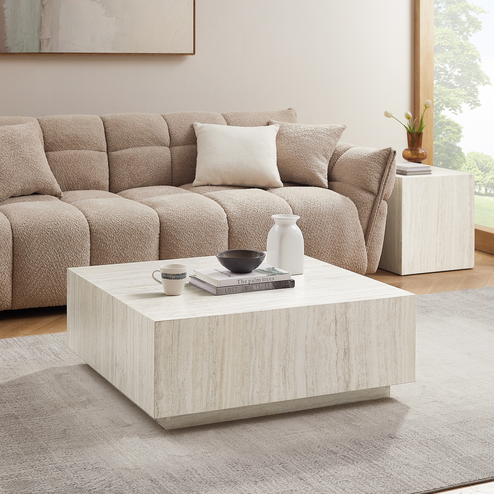 SalesFever Couchtisch »Almería Beistelltisch in Schwebe-Optik«, quadratisch 90x90 cm, in Marmoroptik foliert